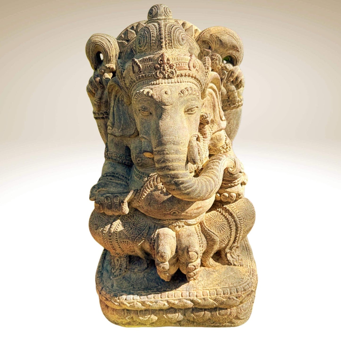 Ganesha Garden Statue: Hand-Cast Lava Stone Sculpture