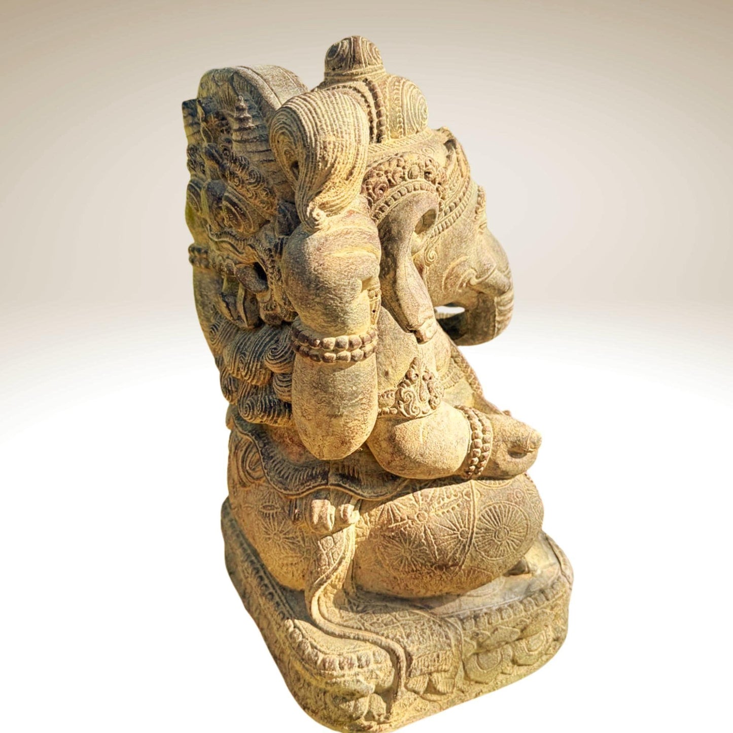Ganesha Garden Statue: Hand-Cast Lava Stone Sculpture