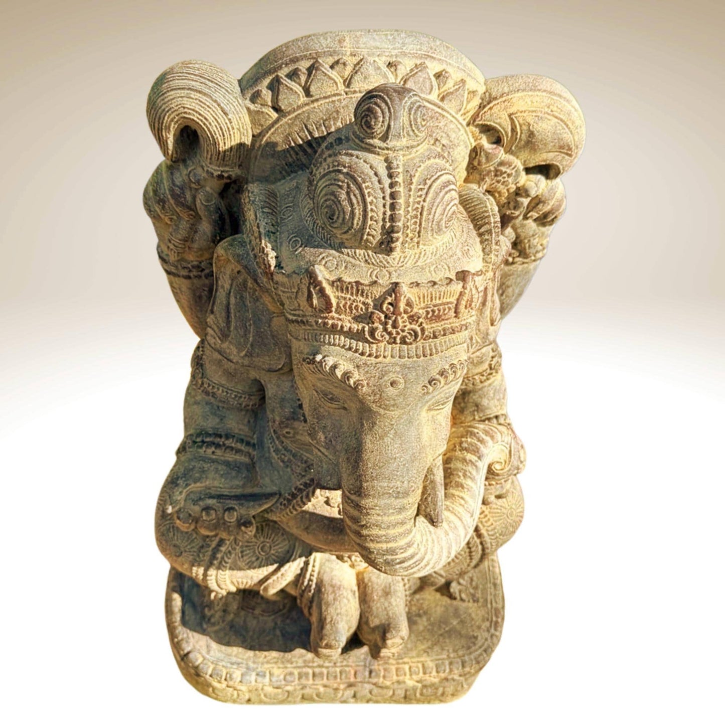 Ganesha Garden Statue: Hand-Cast Lava Stone Sculpture