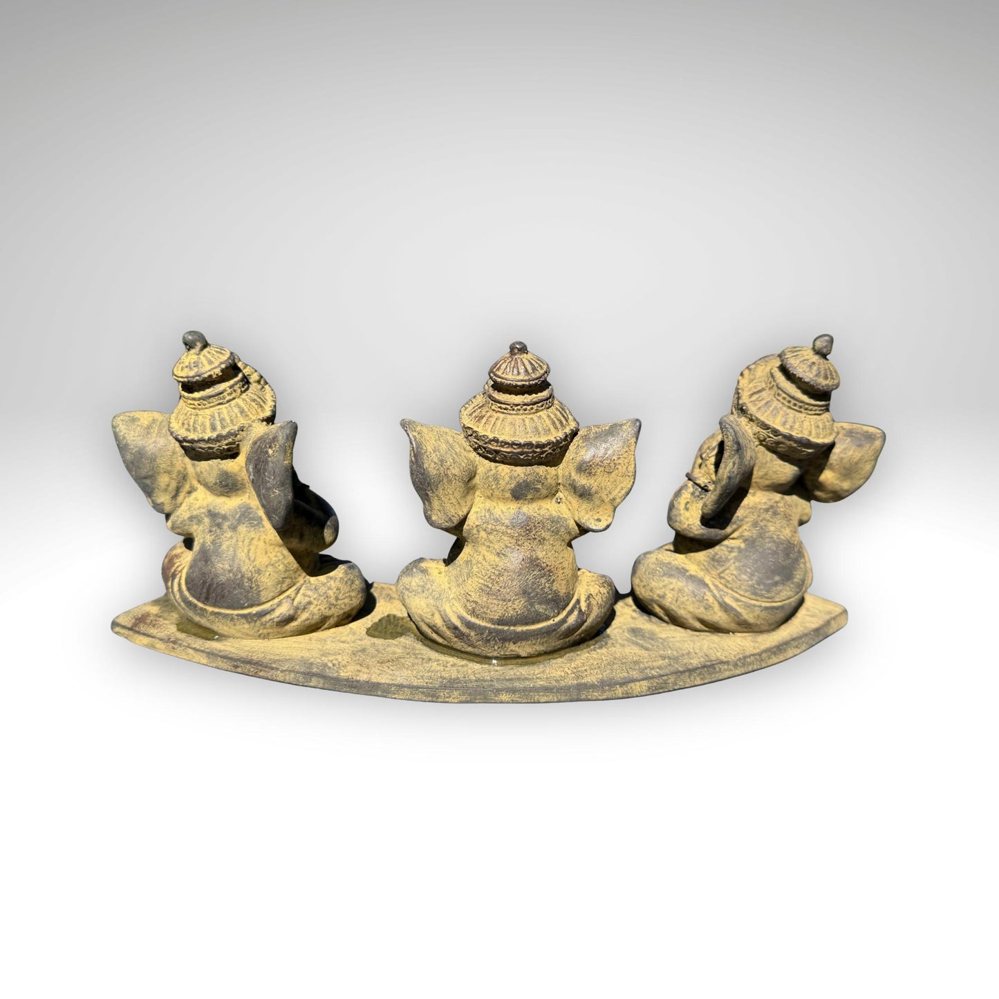 Baby Ganesha Statue: Hear See Speak no Evil, Cast Faux Stone Bali Art