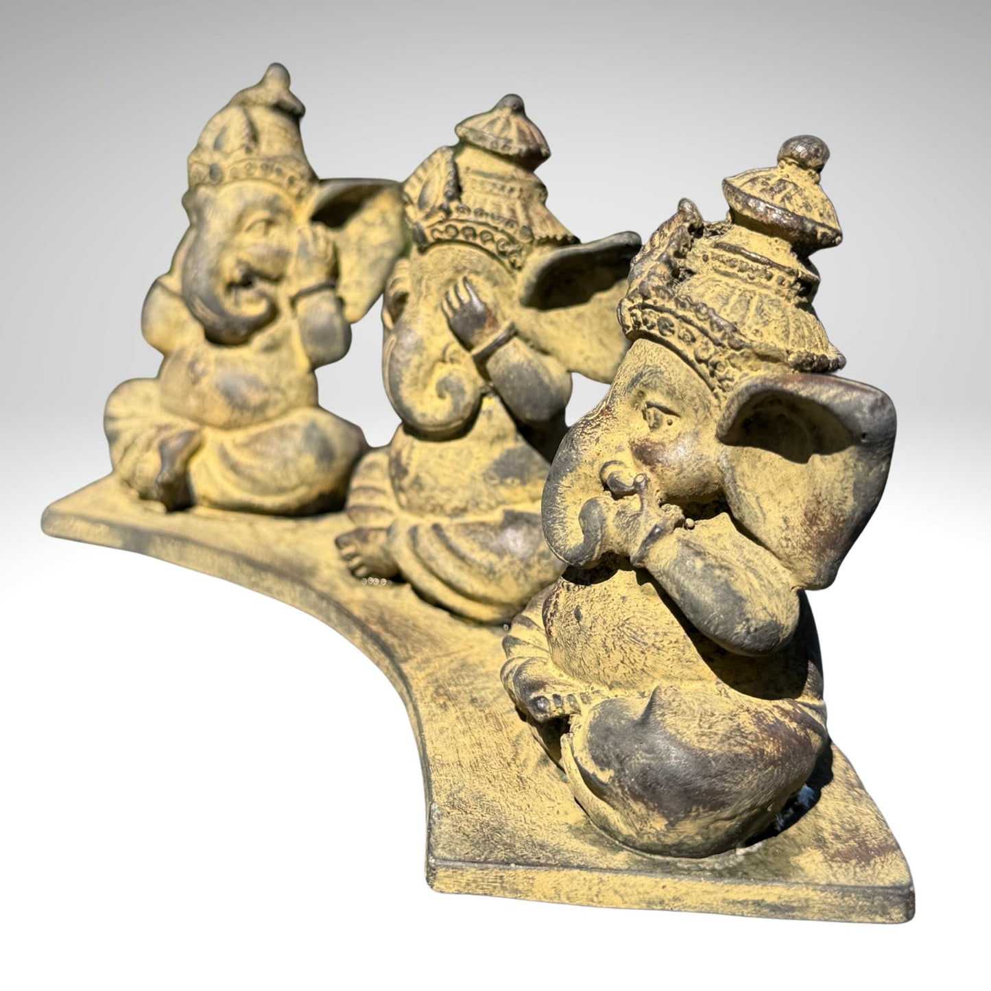 Baby Ganesha Statue: Hear See Speak no Evil, Cast Faux Stone Bali Art