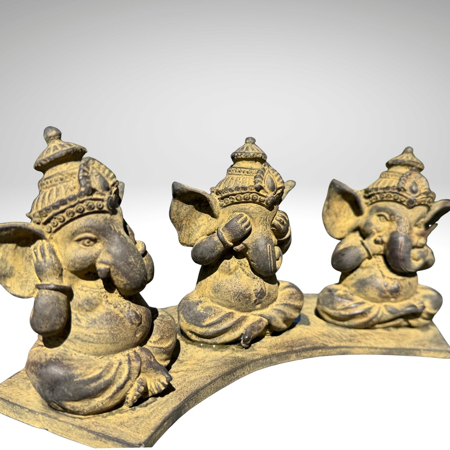 Baby Ganesha Statue: Hear See Speak no Evil, Cast Faux Stone Bali Art