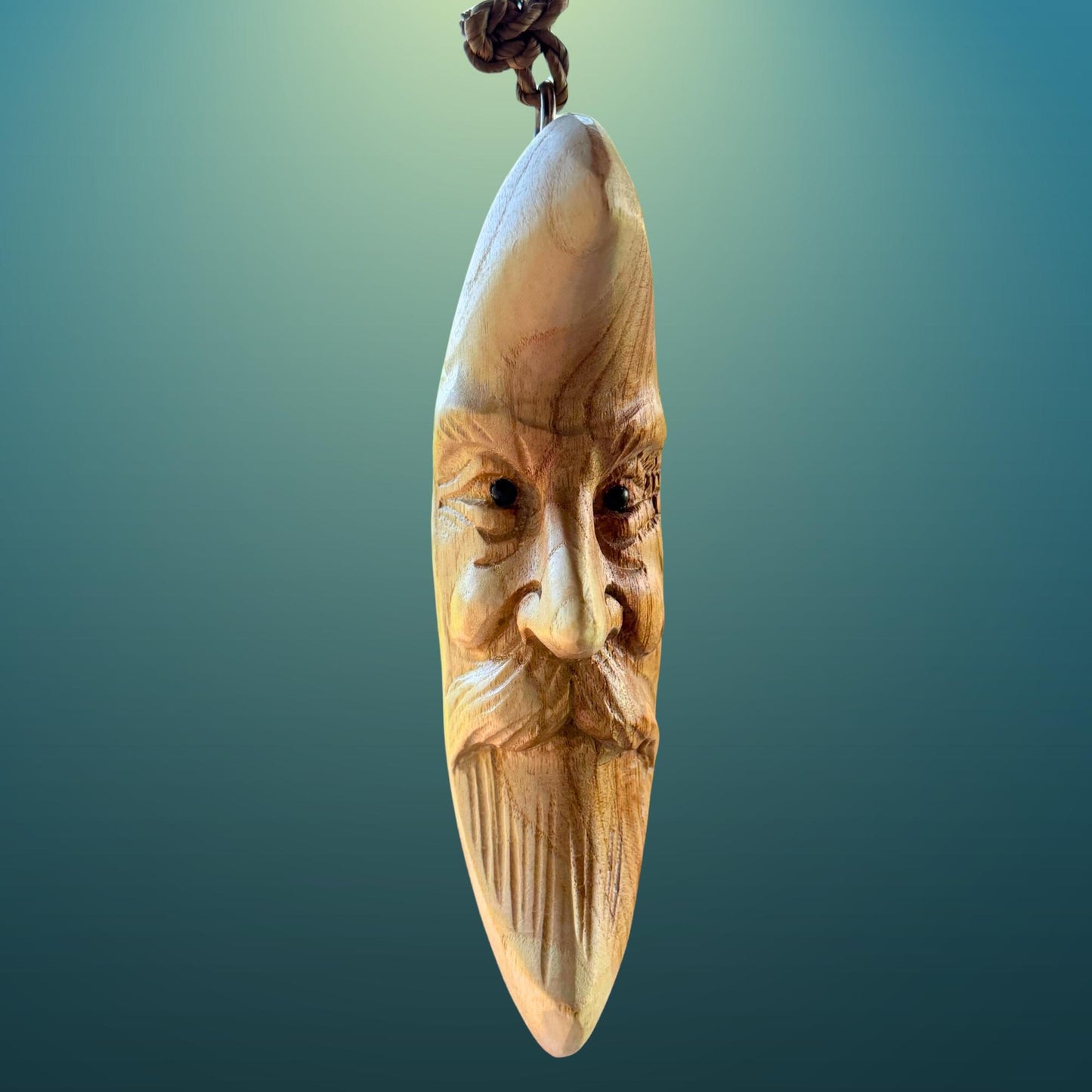 Hand Carved Wood Man in the Moon Hanging Mobile, Bali Folk Art Carving