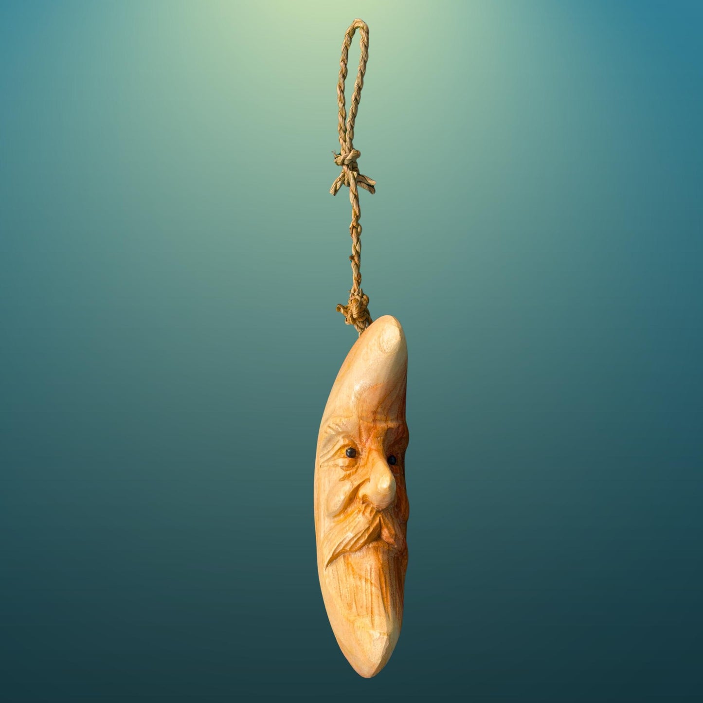 Hand Carved Wood Man in the Moon Hanging Mobile, Bali Folk Art Carving