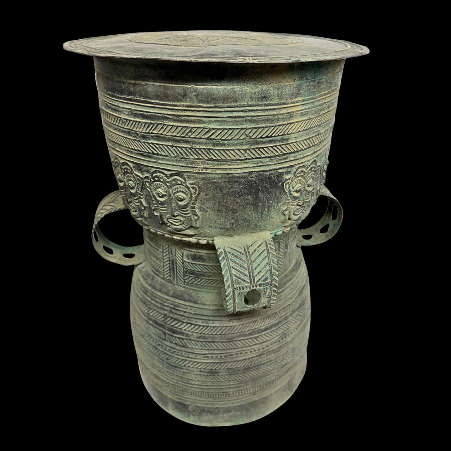 Vintage Balinese Bronze Rain Drum:  Garden Sculpture Side Table Indonesian Ethnographic Art