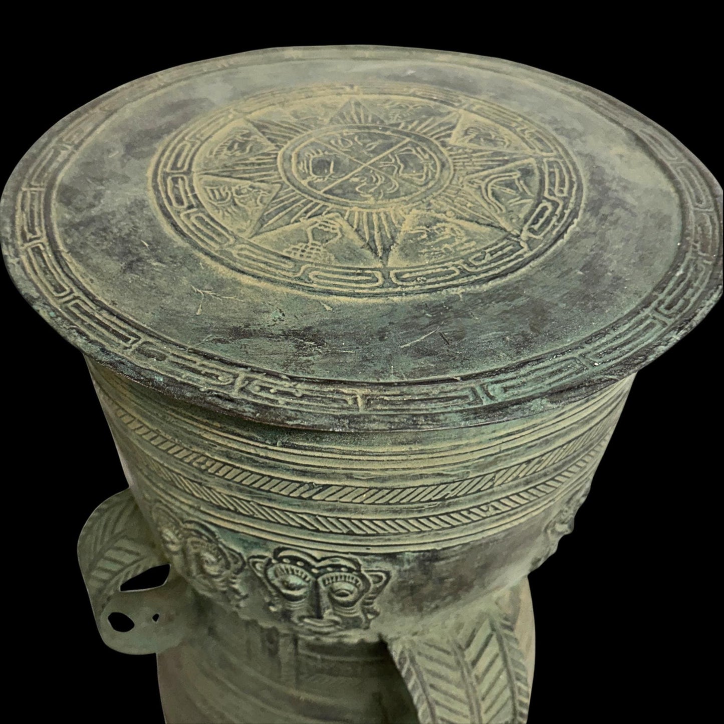 Vintage Balinese Bronze Rain Drum:  Garden Sculpture Side Table Indonesian Ethnographic Art