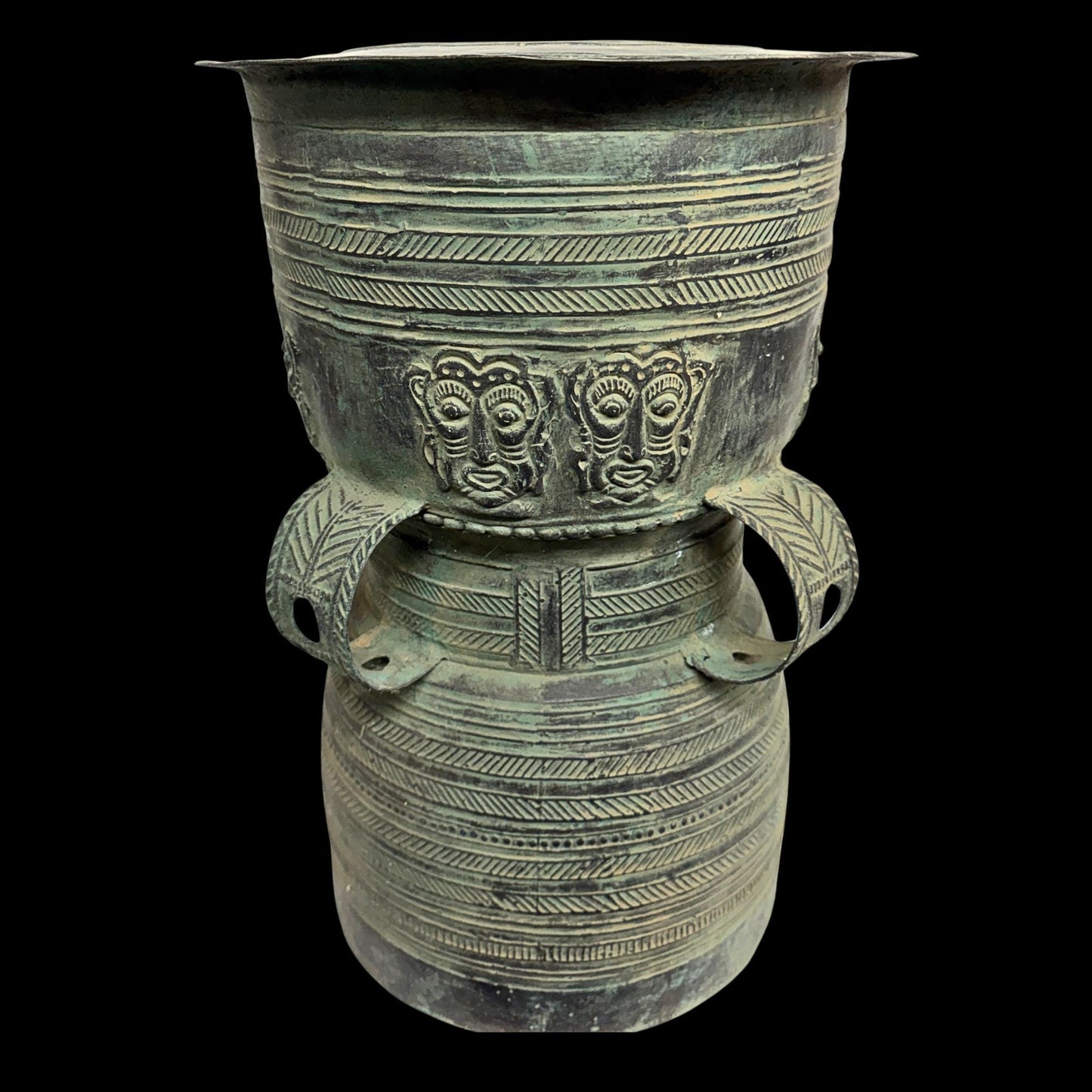 Vintage Balinese Bronze Rain Drum:  Garden Sculpture Side Table Indonesian Ethnographic Art