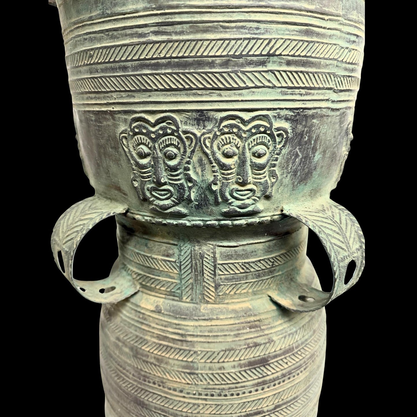 Vintage Balinese Bronze Rain Drum:  Garden Sculpture Side Table Indonesian Ethnographic Art