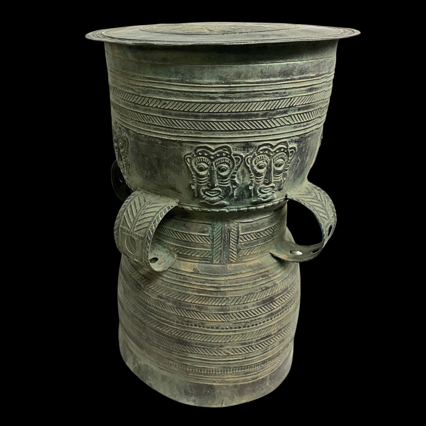 Vintage Balinese Bronze Rain Drum:  Garden Sculpture Side Table Indonesian Ethnographic Art