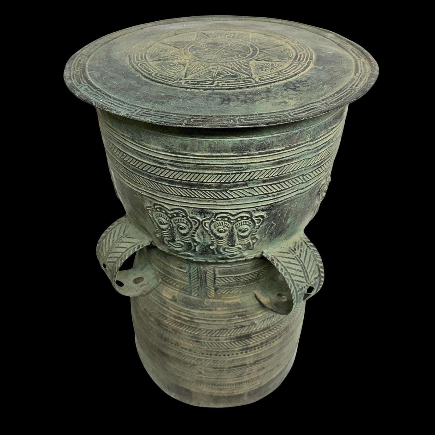 Vintage Balinese Bronze Rain Drum:  Garden Sculpture Side Table Indonesian Ethnographic Art