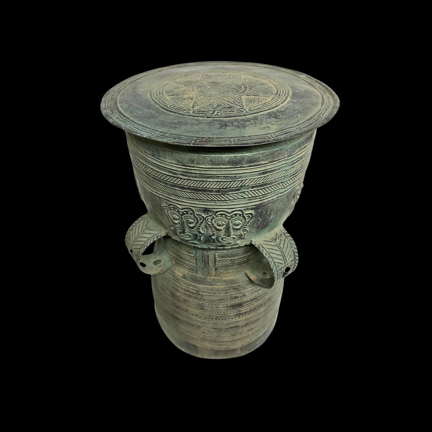 Vintage Balinese Bronze Rain Drum:  Garden Sculpture Side Table Indonesian Ethnographic Art