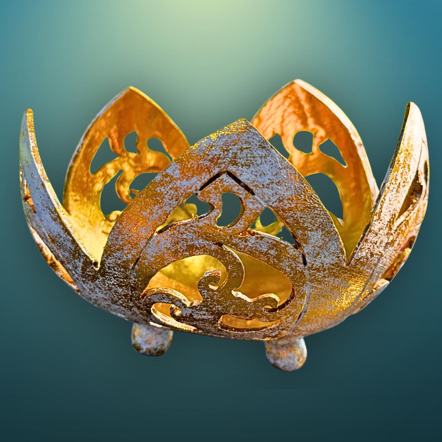 Lotus Flower Ring Dish, Votive Candleholder, Carved Coconut Shell,  Balinese Folk Art