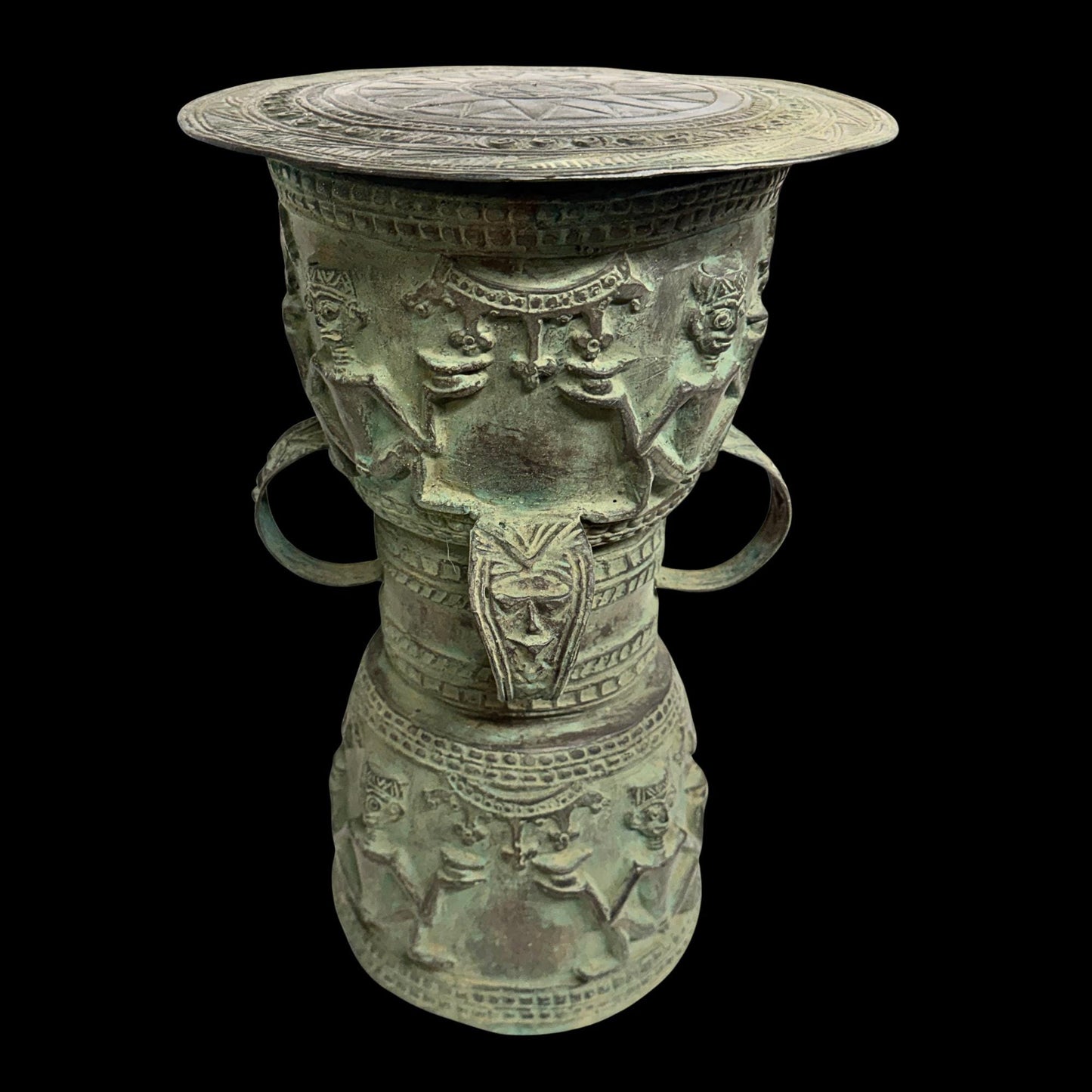 Vintage Balinese Bronze Rain Drum Side Table: Indonesian Art