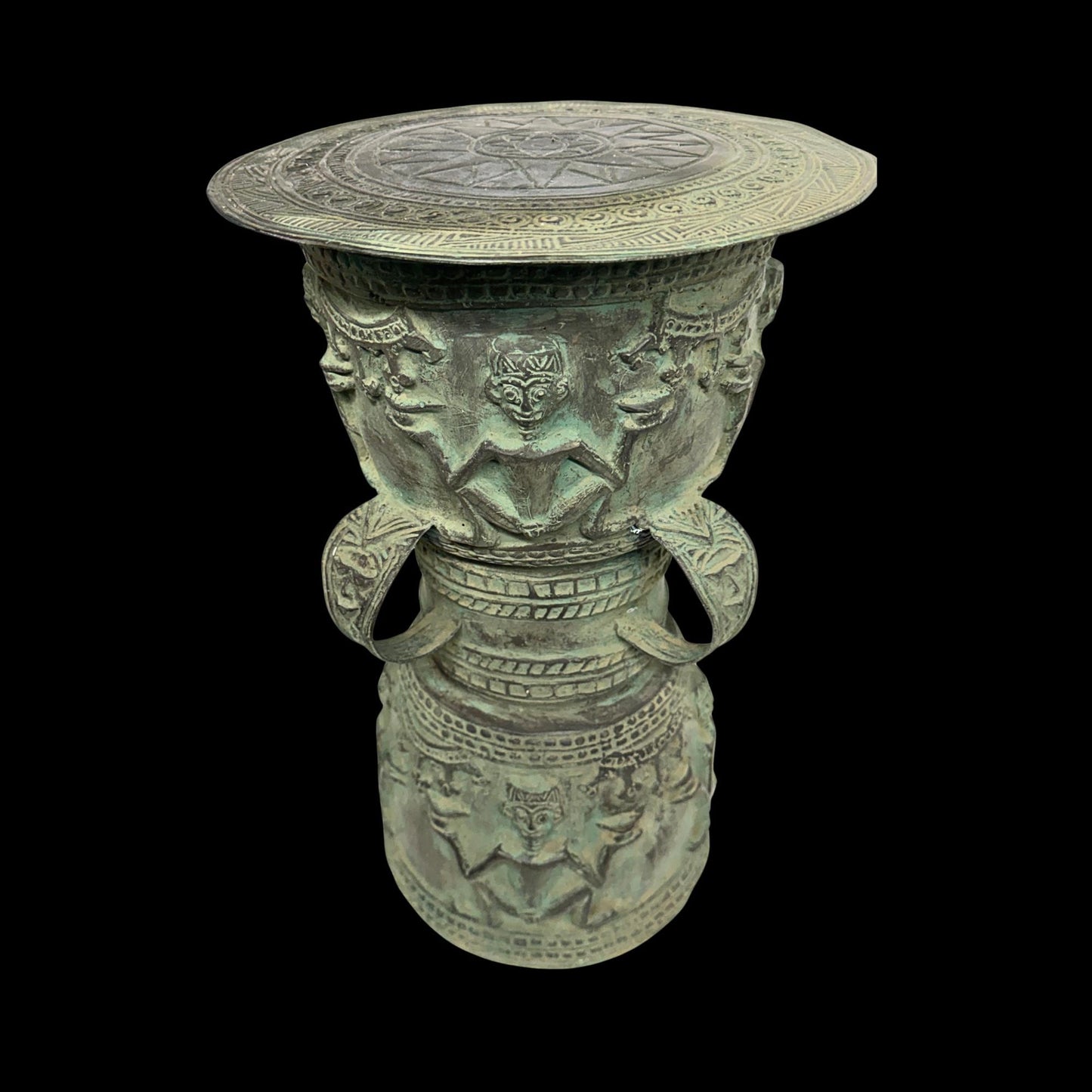 Vintage Balinese Bronze Rain Drum Side Table: Indonesian Art