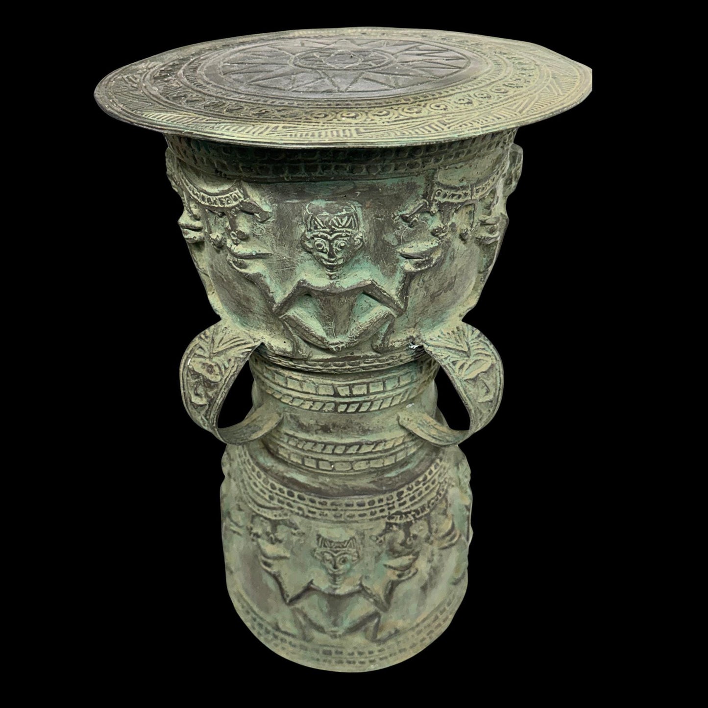 Vintage Balinese Bronze Rain Drum Side Table: Indonesian Art