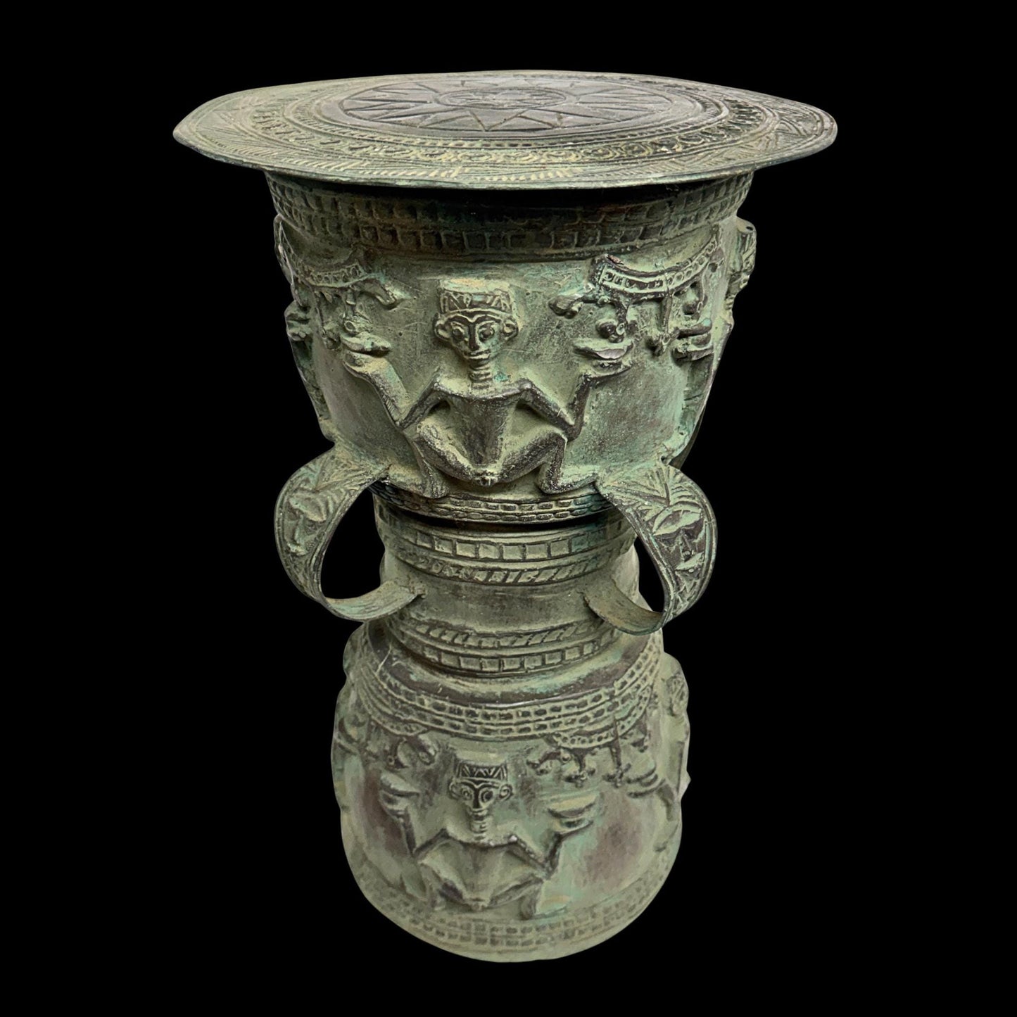 Vintage Balinese Bronze Rain Drum Side Table: Indonesian Art