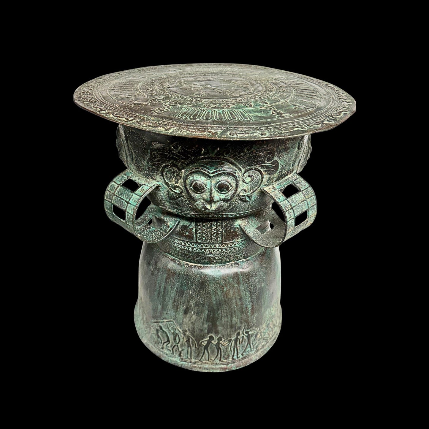 Vintage Balinese Bronze Rain Drum:  Garden Sculpture Side Table Indonesian Ethnographic Art