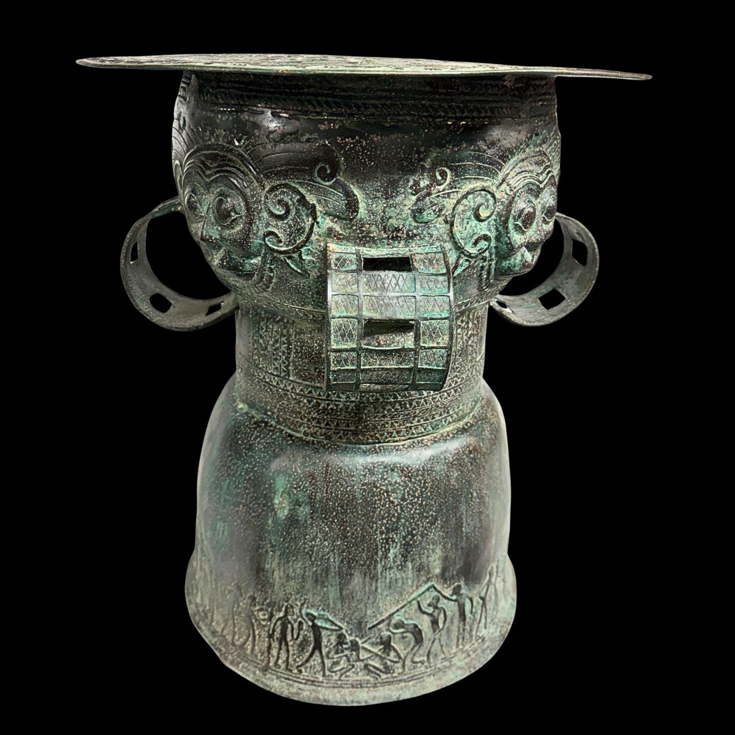 Vintage Balinese Bronze Rain Drum:  Garden Sculpture Side Table Indonesian Ethnographic Art