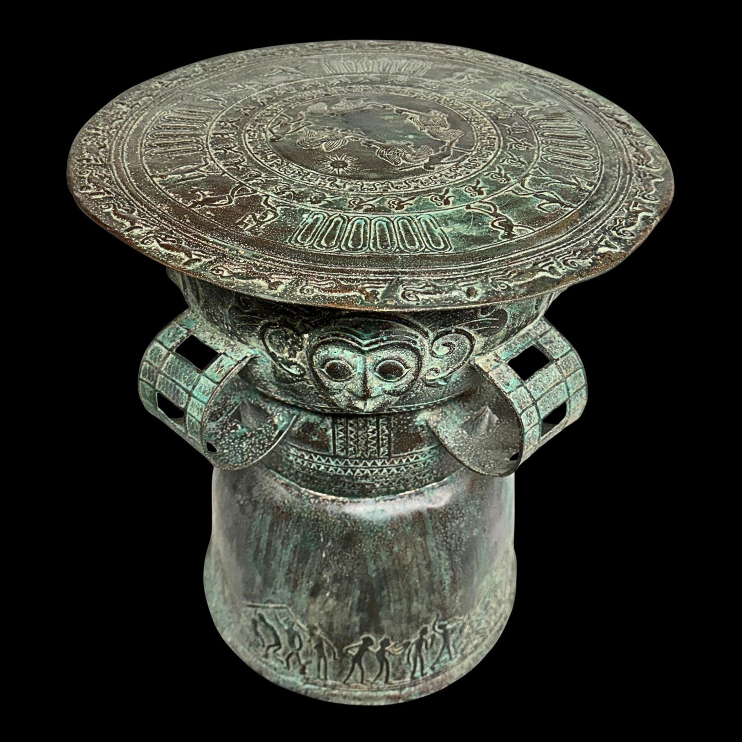 Vintage Balinese Bronze Rain Drum:  Garden Sculpture Side Table Indonesian Ethnographic Art