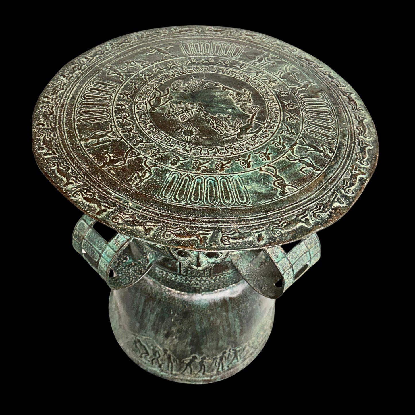 Vintage Balinese Bronze Rain Drum:  Garden Sculpture Side Table Indonesian Ethnographic Art