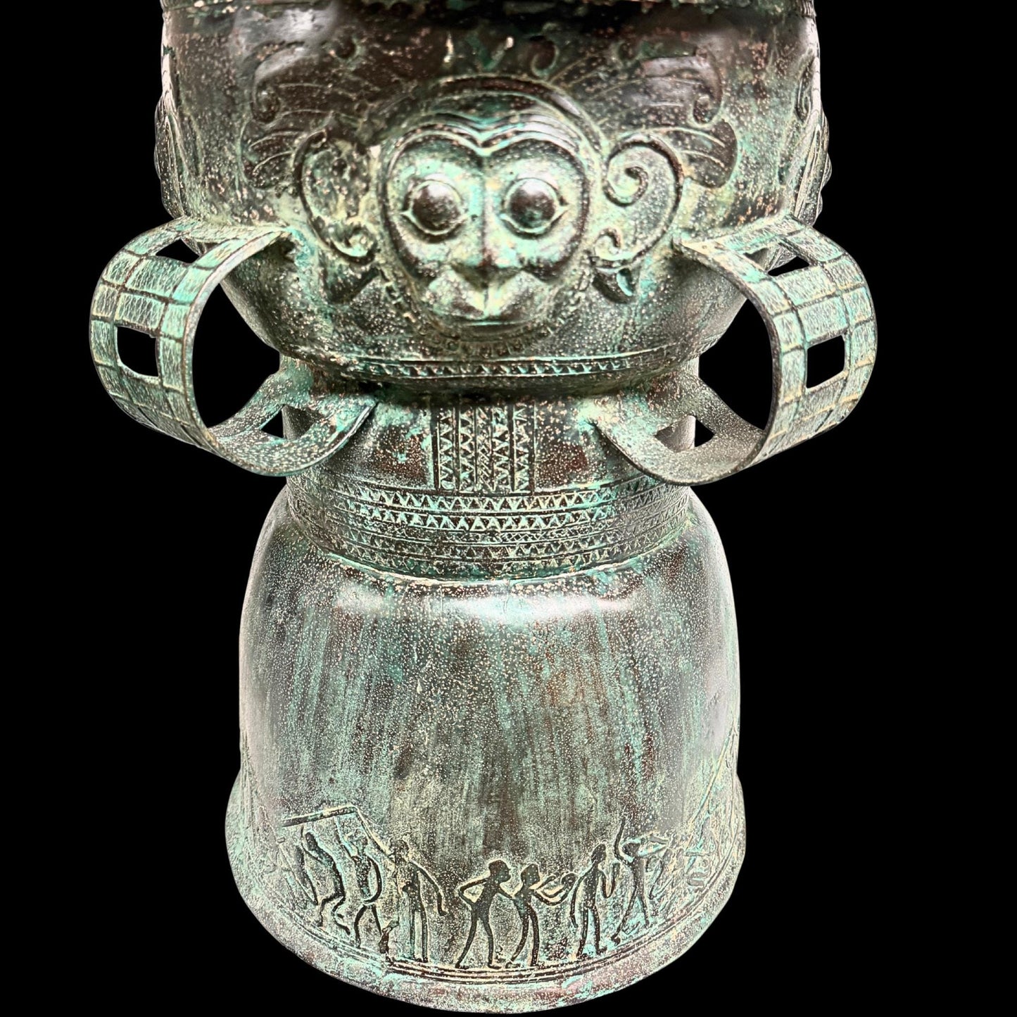 Vintage Balinese Bronze Rain Drum:  Garden Sculpture Side Table Indonesian Ethnographic Art