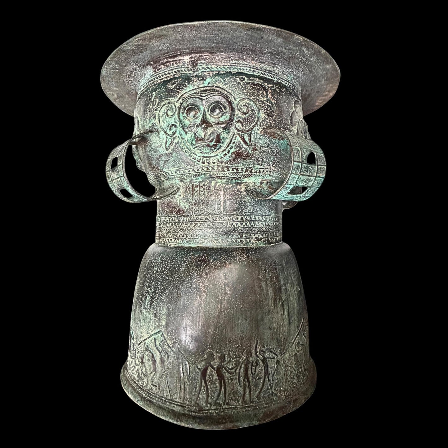 Vintage Balinese Bronze Rain Drum:  Garden Sculpture Side Table Indonesian Ethnographic Art