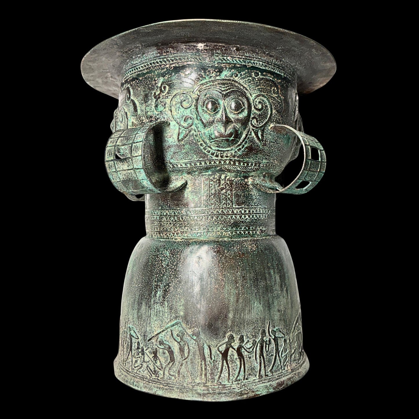 Vintage Balinese Bronze Rain Drum:  Garden Sculpture Side Table Indonesian Ethnographic Art