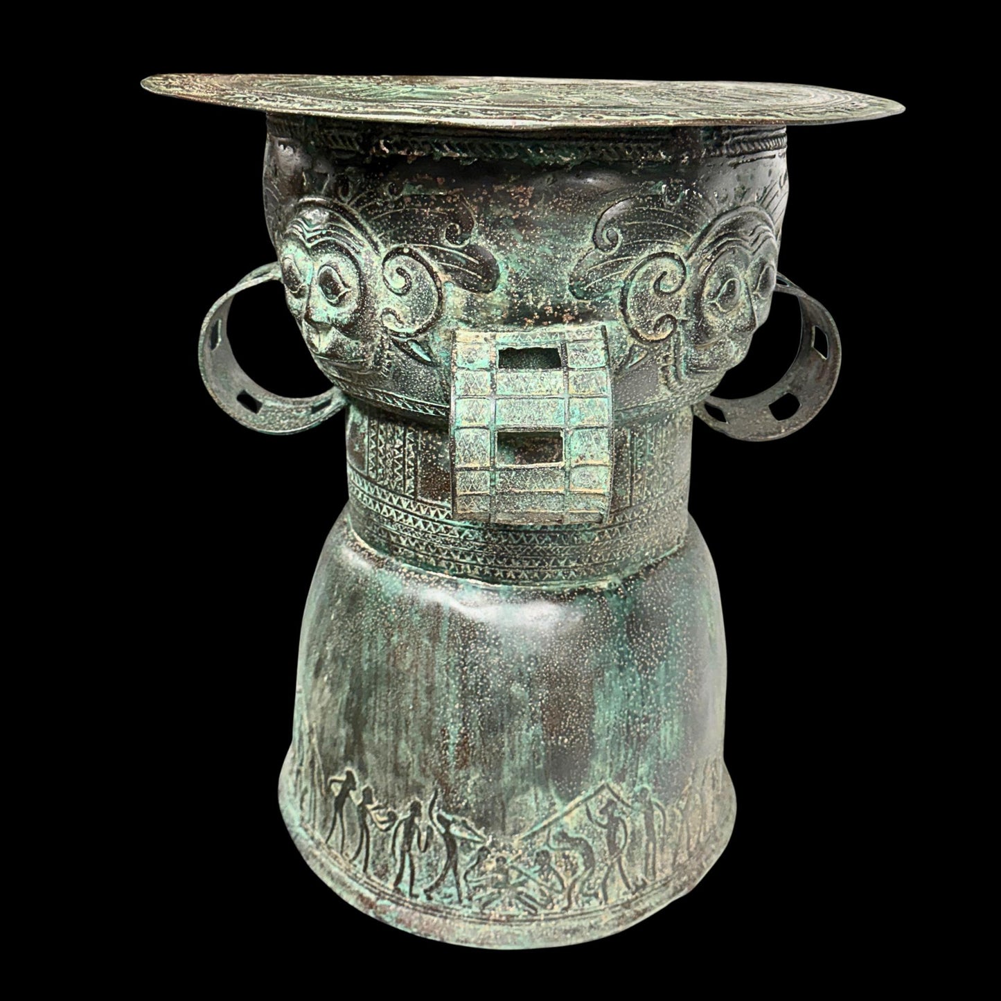 Vintage Balinese Bronze Rain Drum:  Garden Sculpture Side Table Indonesian Ethnographic Art