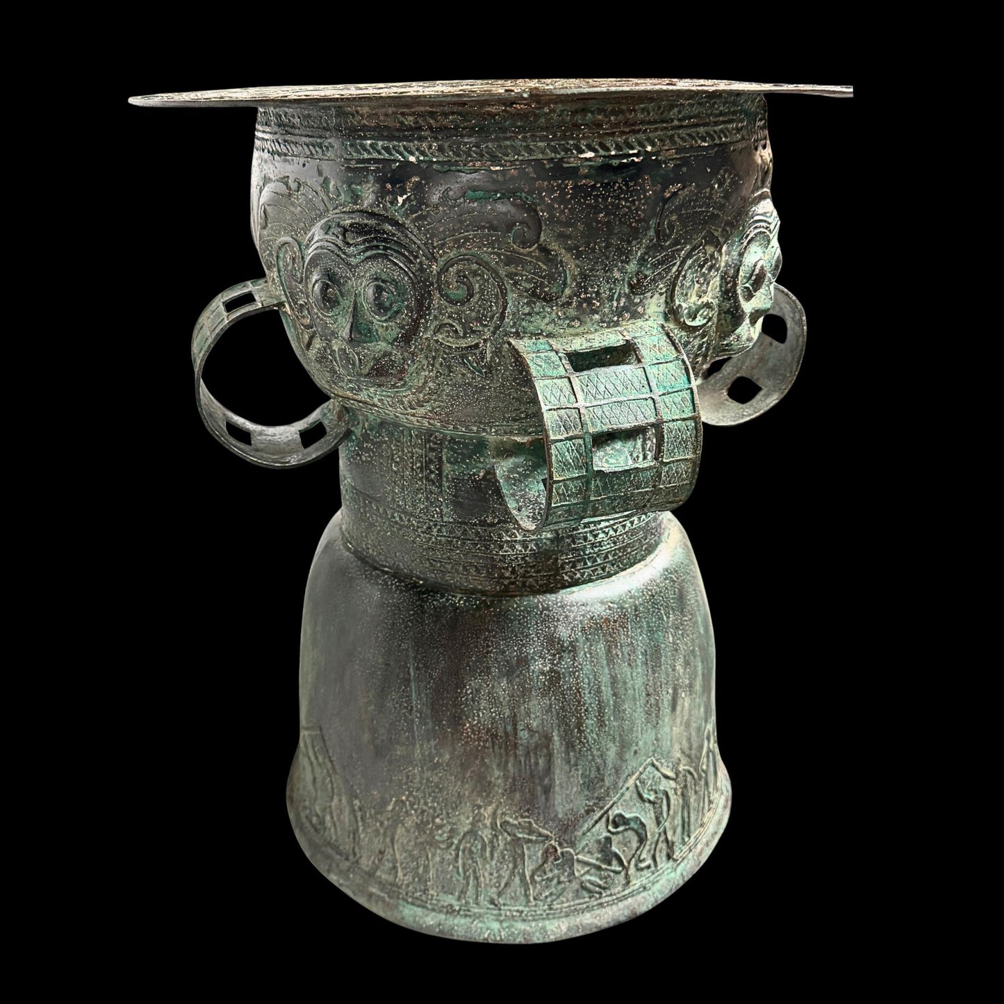 Vintage Balinese Bronze Rain Drum:  Garden Sculpture Side Table Indonesian Ethnographic Art