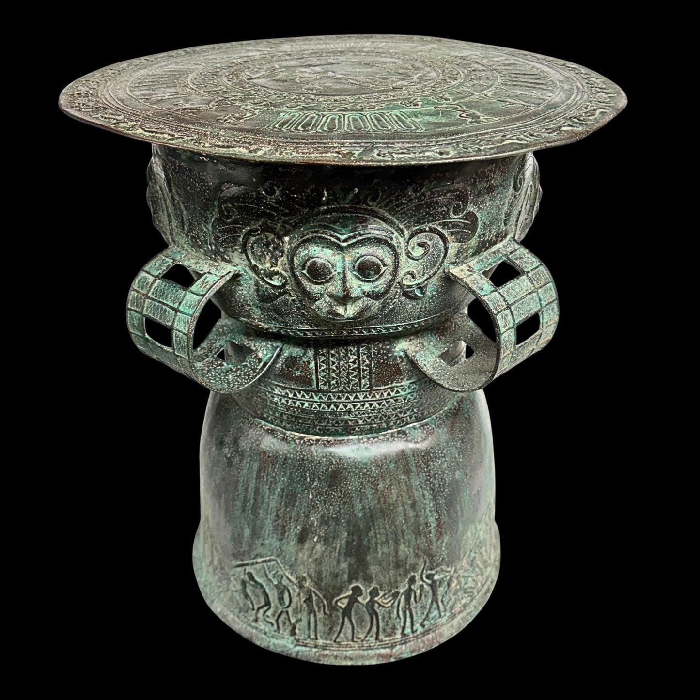 Vintage Balinese Bronze Rain Drum:  Garden Sculpture Side Table Indonesian Ethnographic Art