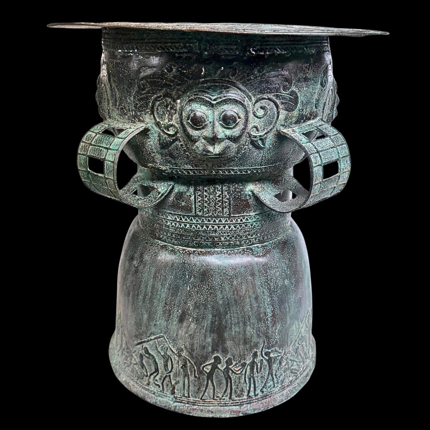 Vintage Balinese Bronze Rain Drum:  Garden Sculpture Side Table Indonesian Ethnographic Art