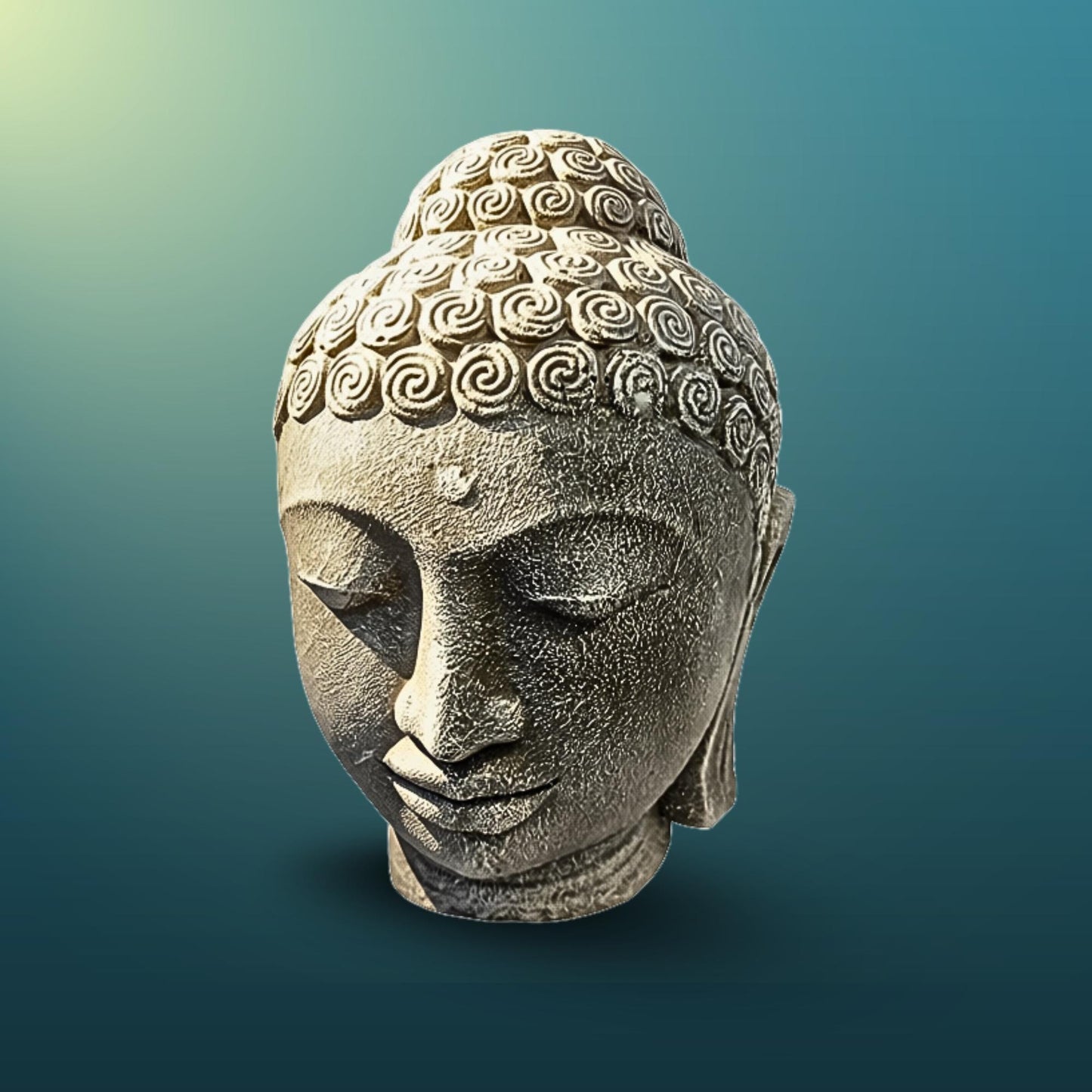 Buddha Head Garden Statue: Handmade Cast Lava Stone Sculpture, Balinese Garden Decor