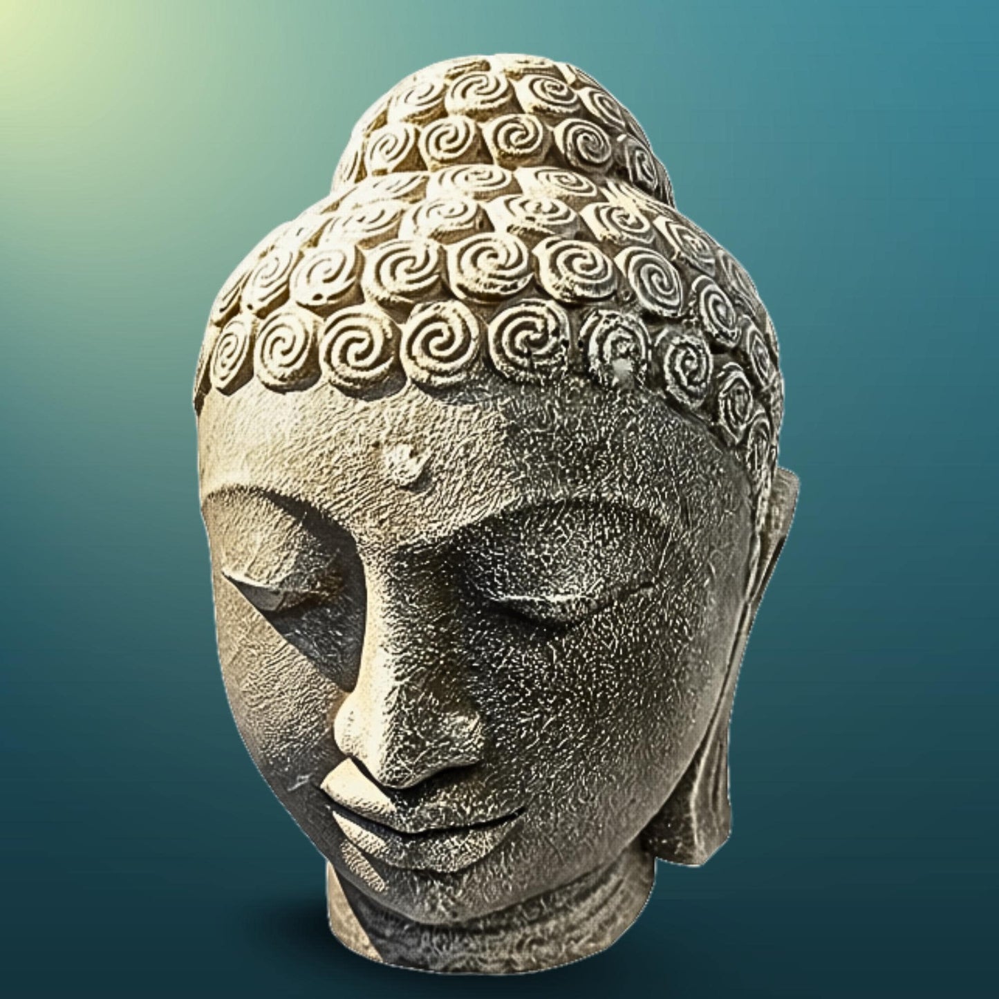 Buddha Head Garden Statue: Handmade Cast Lava Stone Sculpture, Balinese Garden Decor
