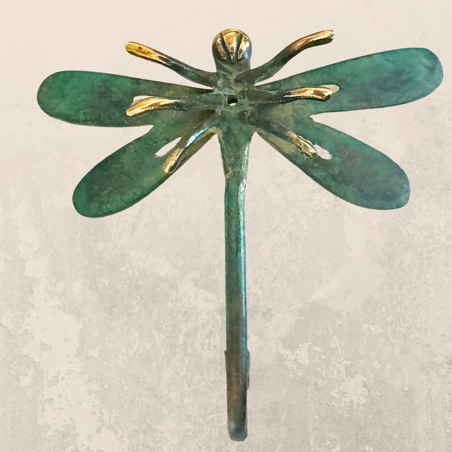 Dragonfly Wall Coat Hook Handmade Verdigris Green solid cast Bronze Metal Handmade Balinese Art