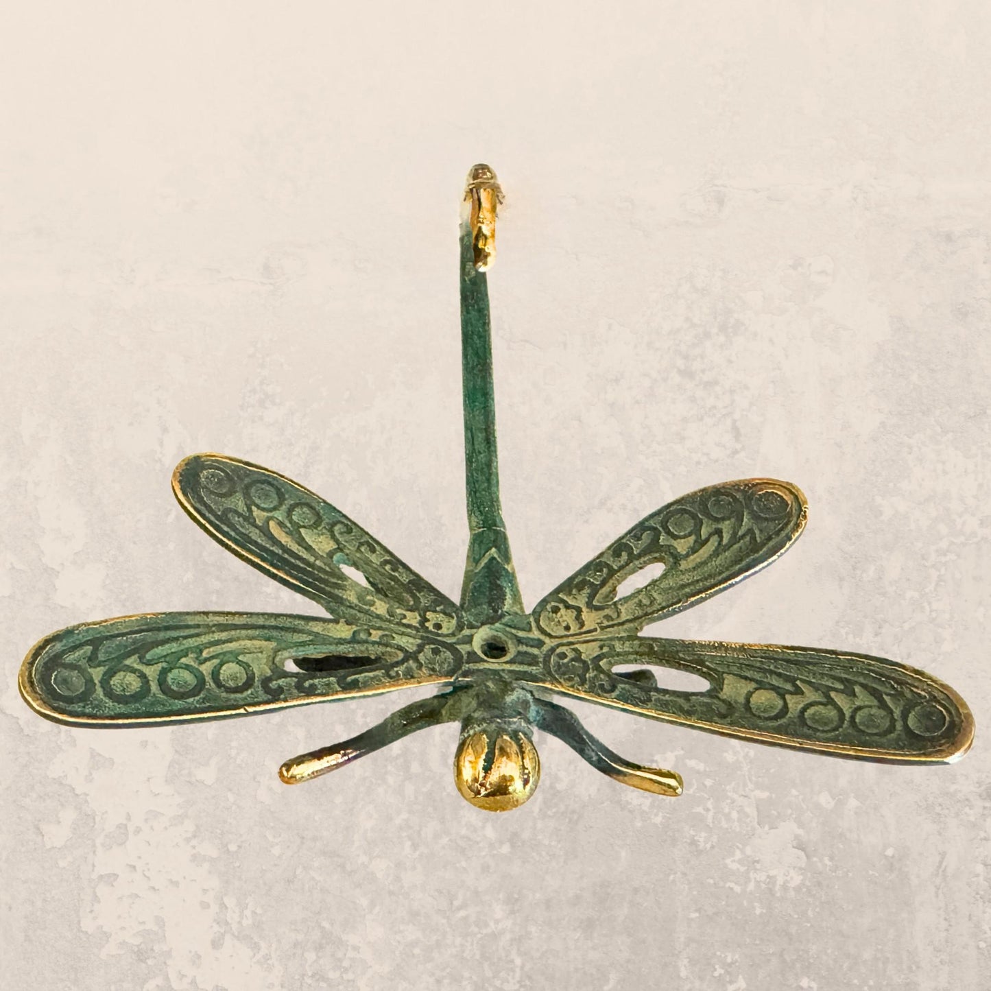 Dragonfly Wall Coat Hook Handmade Verdigris Green solid cast Bronze Metal Handmade Balinese Art