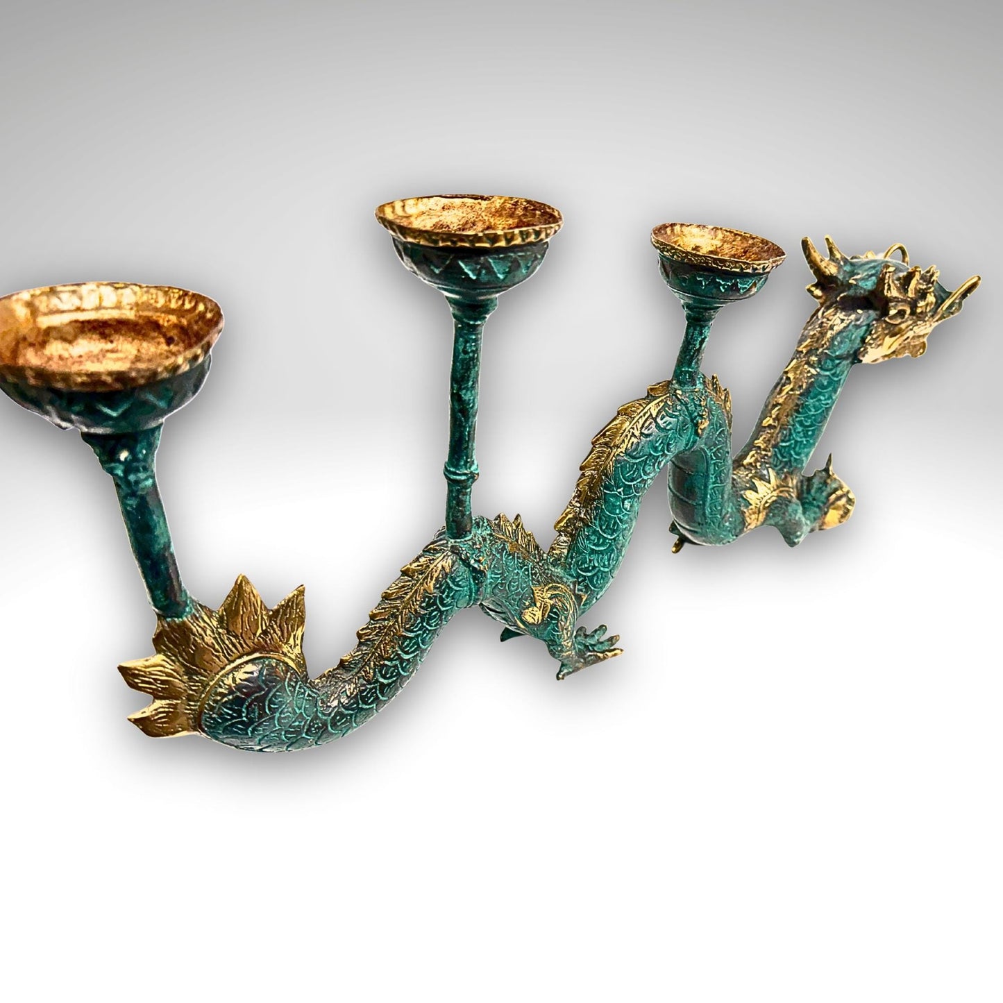 Cosmic Dragon Naga Pearl Bronze Candelabra Statue Candle holder