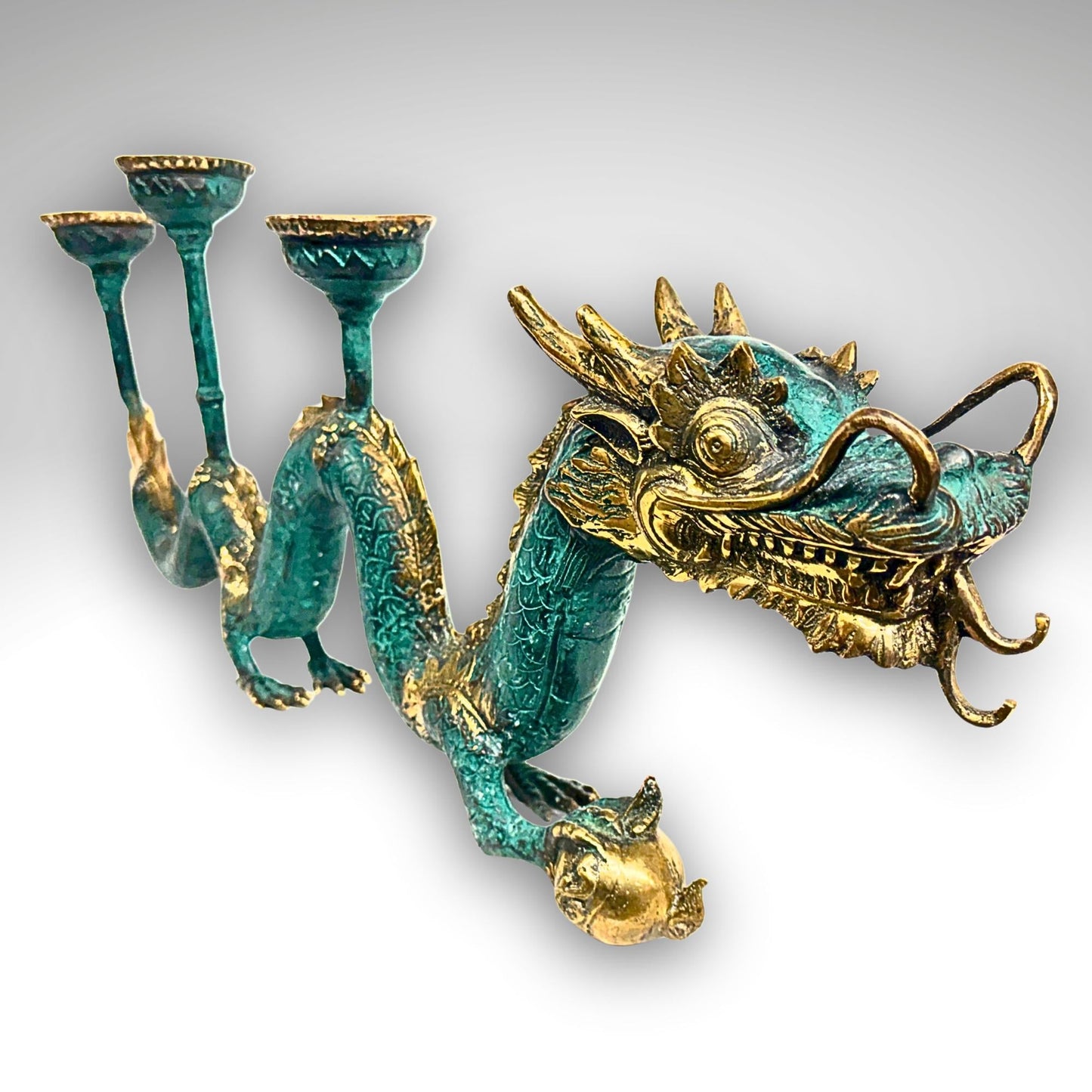 Cosmic Dragon Naga Pearl Bronze Candelabra Statue Candle holder