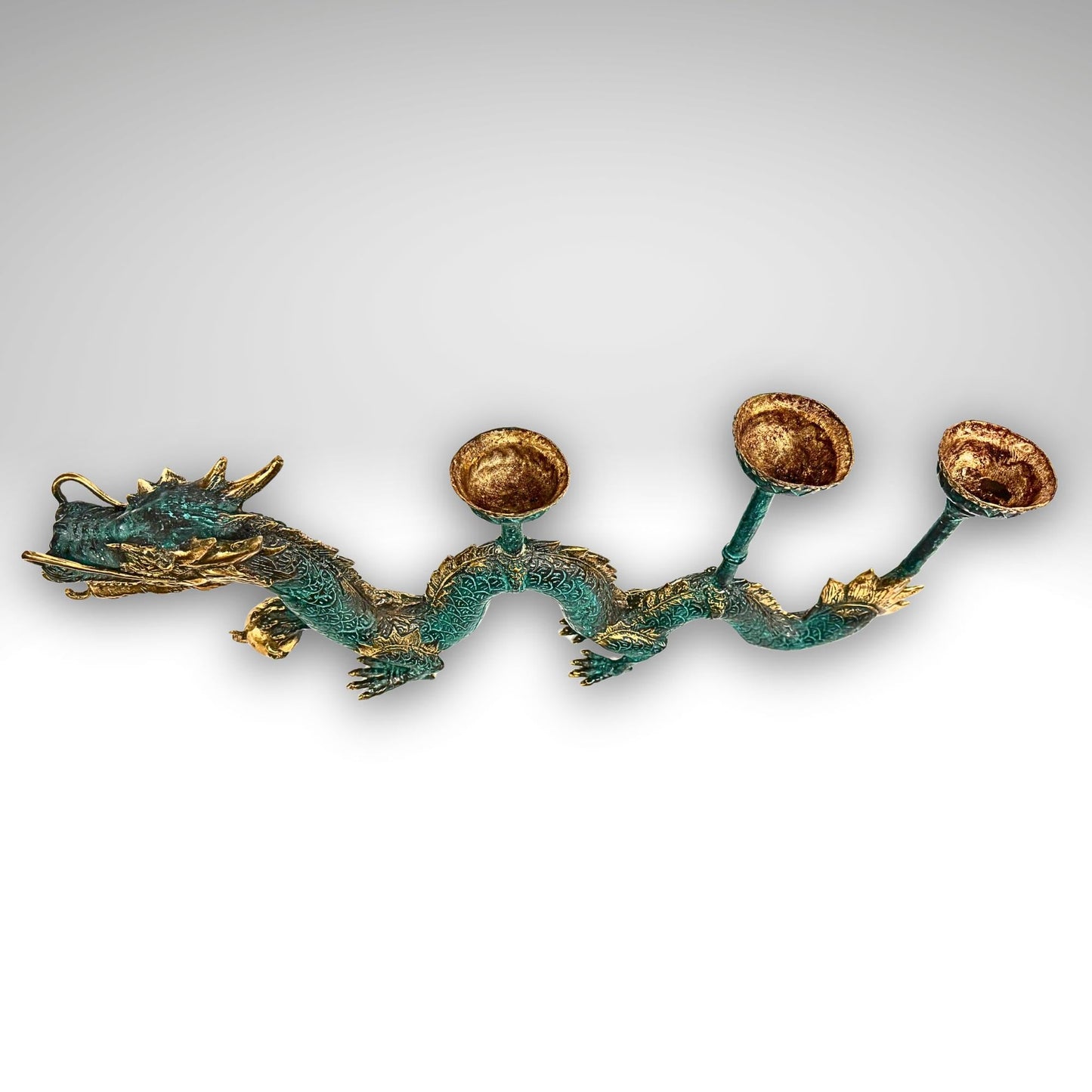 Cosmic Dragon Naga Pearl Bronze Candelabra Statue Candle holder
