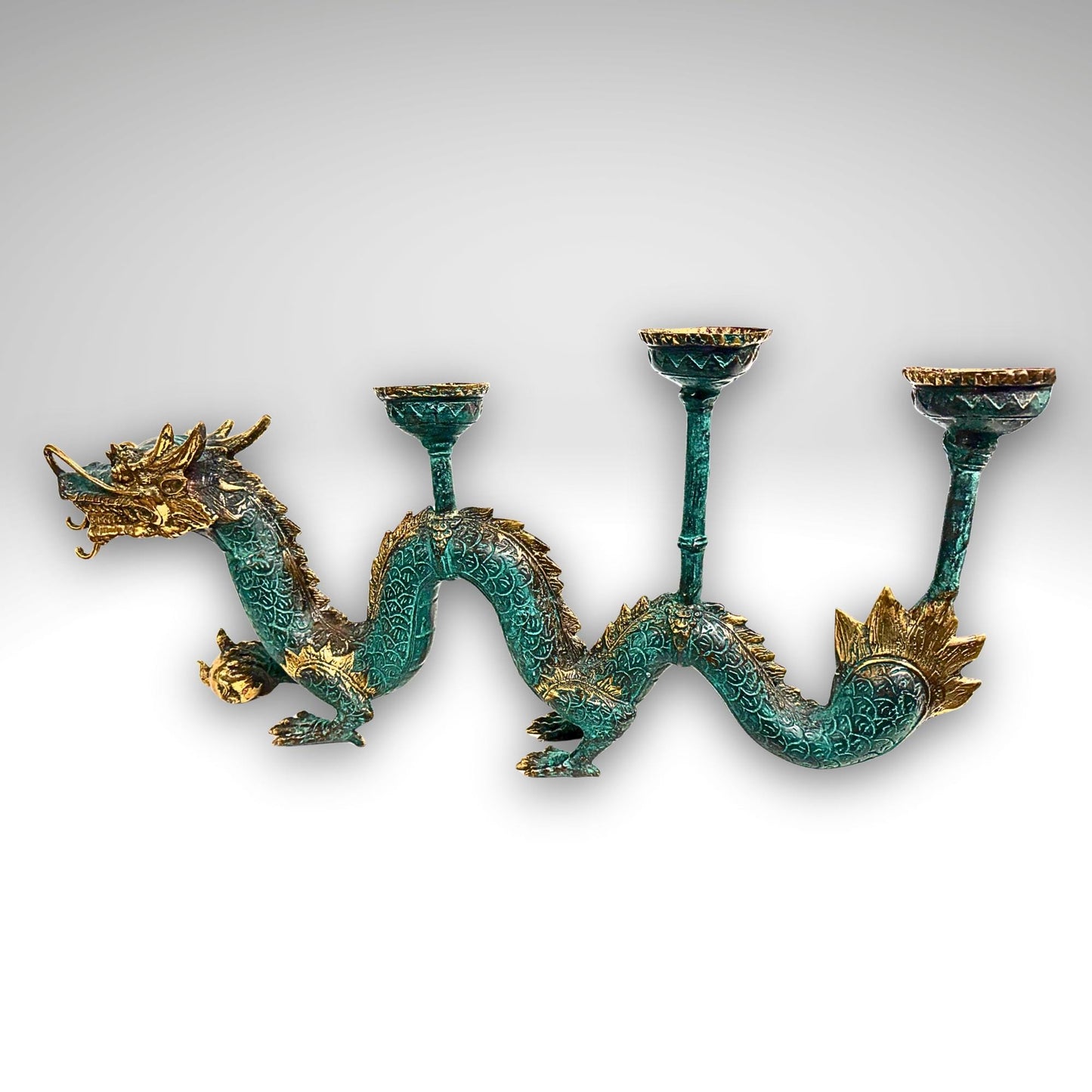 Cosmic Dragon Naga Pearl Bronze Candelabra Statue Candle holder