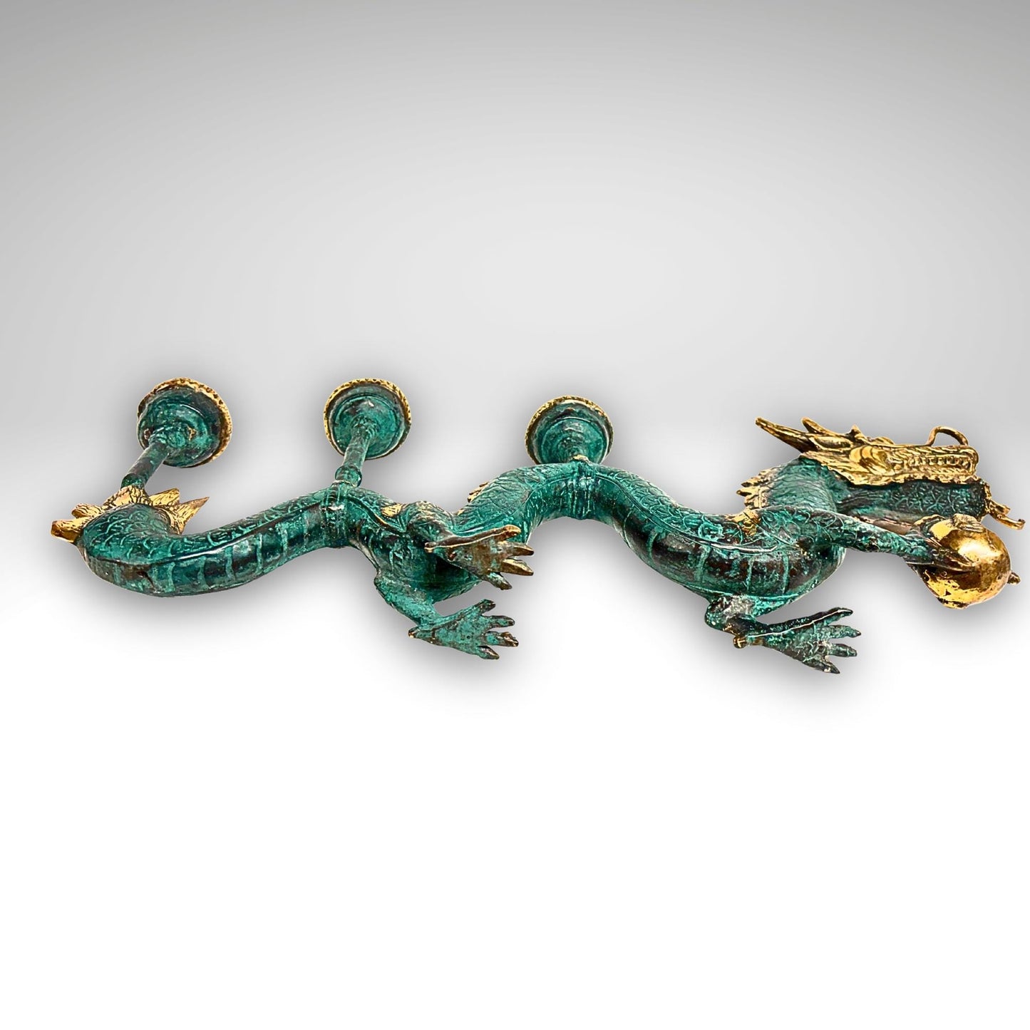 Cosmic Dragon Naga Pearl Bronze Candelabra Statue Candle holder