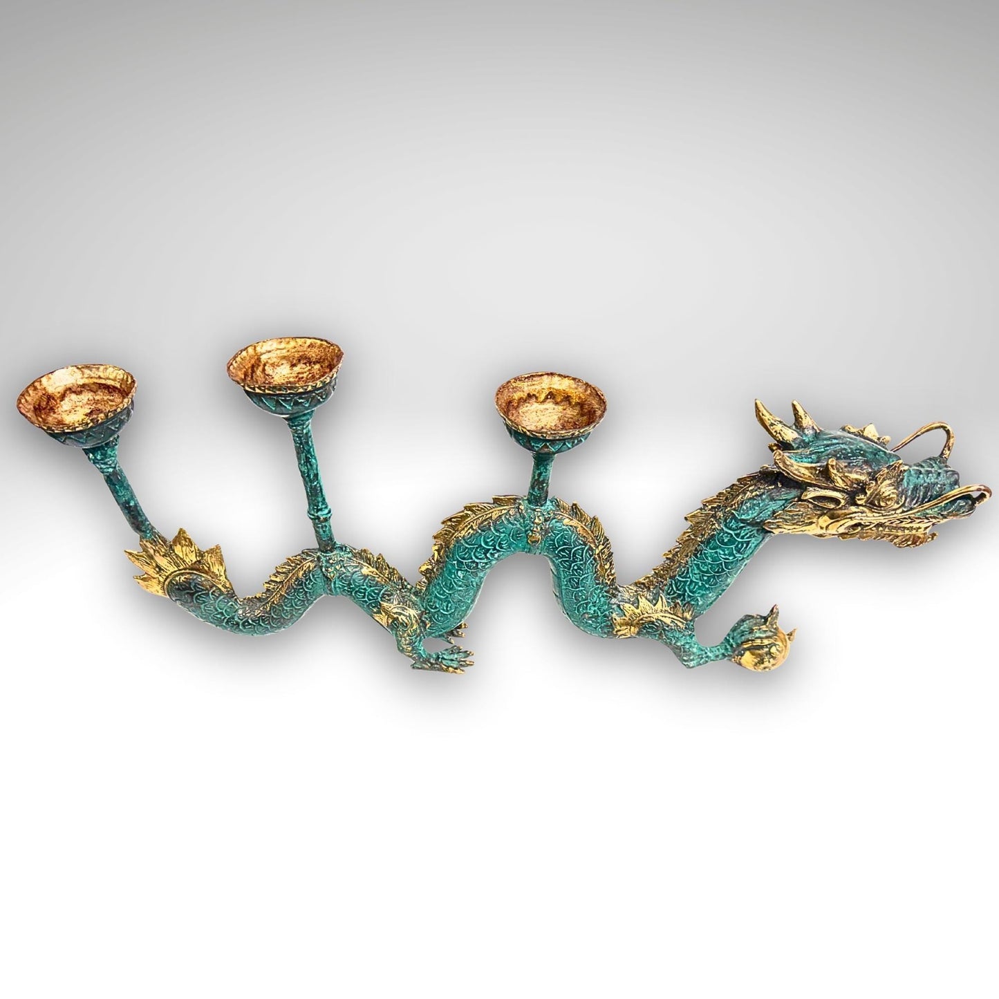 Cosmic Dragon Naga Pearl Bronze Candelabra Statue Candle holder