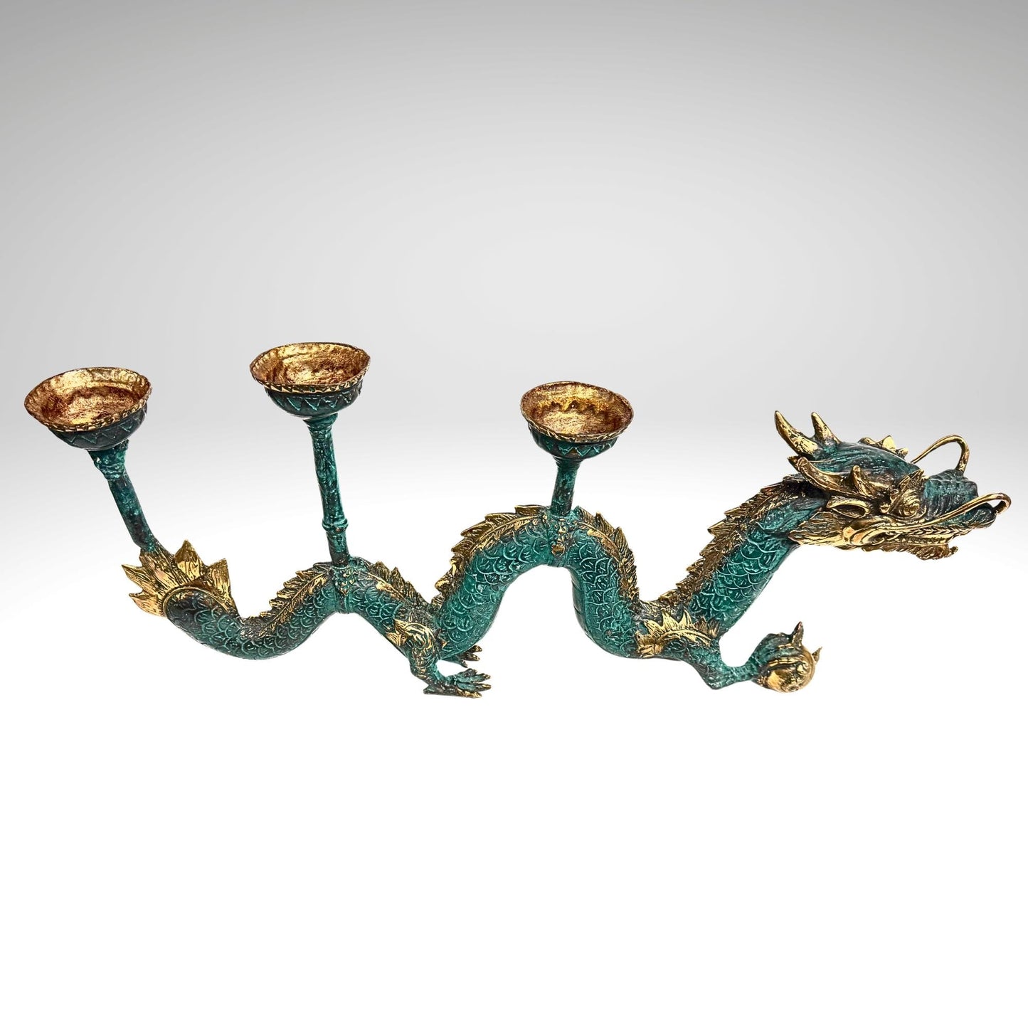 Cosmic Dragon Naga Pearl Bronze Candelabra Statue Candle holder