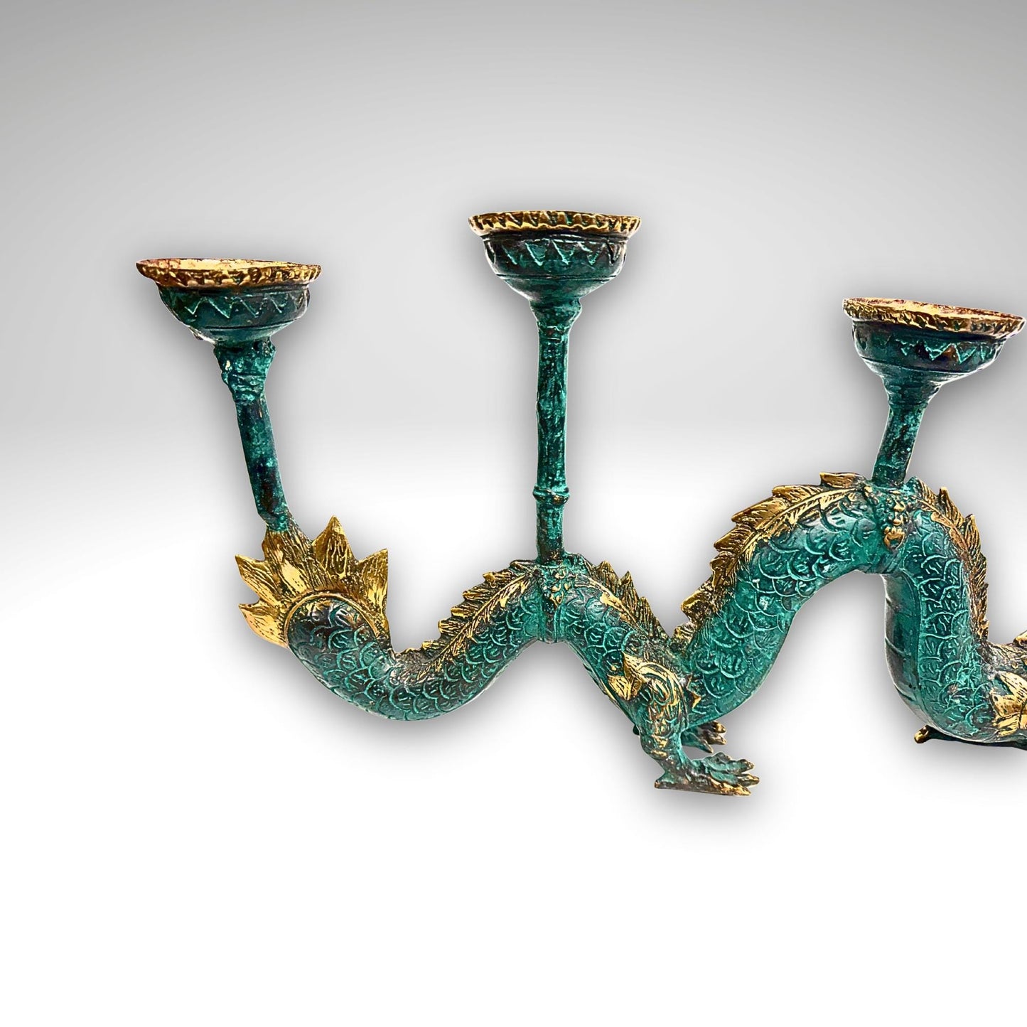 Cosmic Dragon Naga Pearl Bronze Candelabra Statue Candle holder