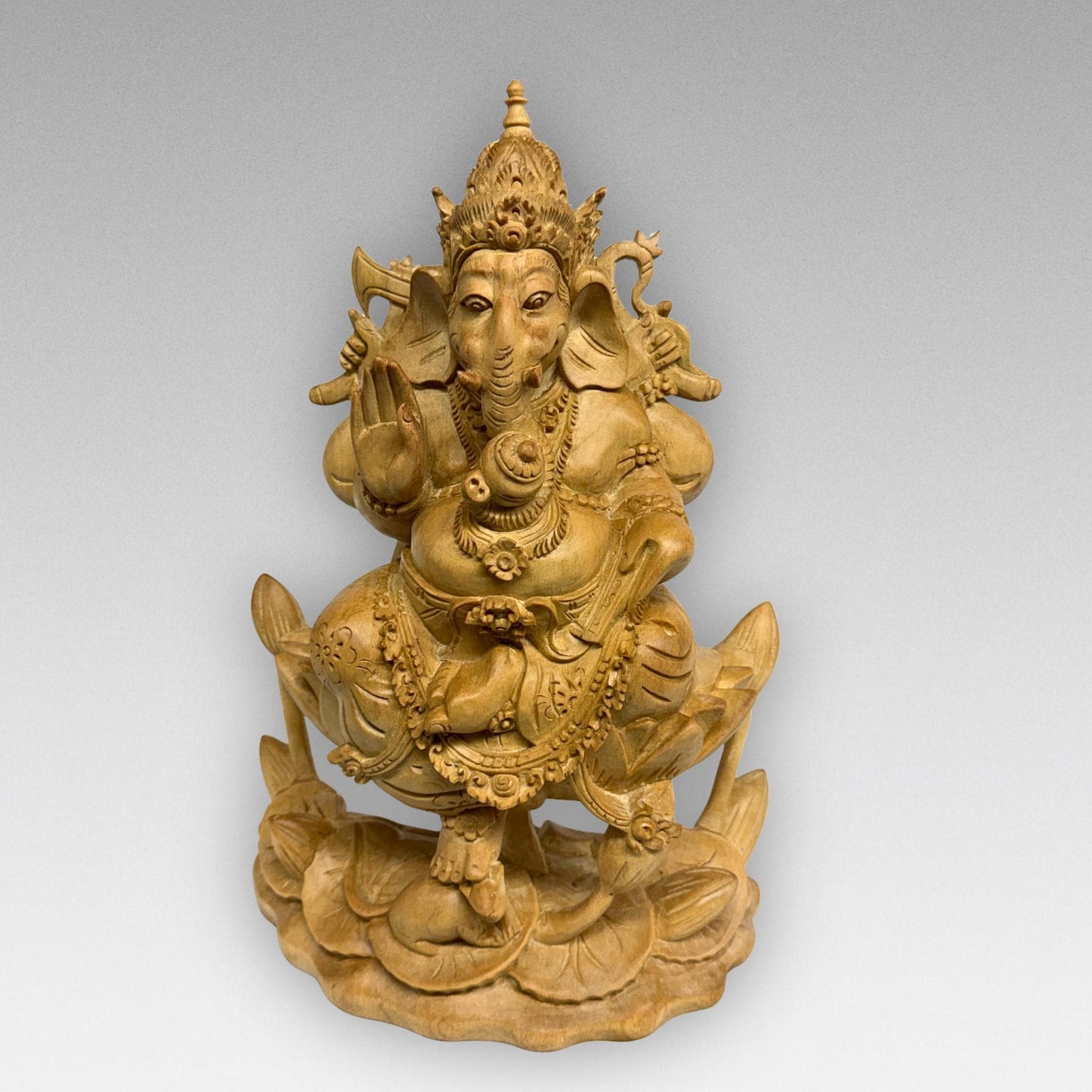 Hand Carved Wood Ganapati Ganesha Statue: Remover of Obstacles, Balinese Hindu Art