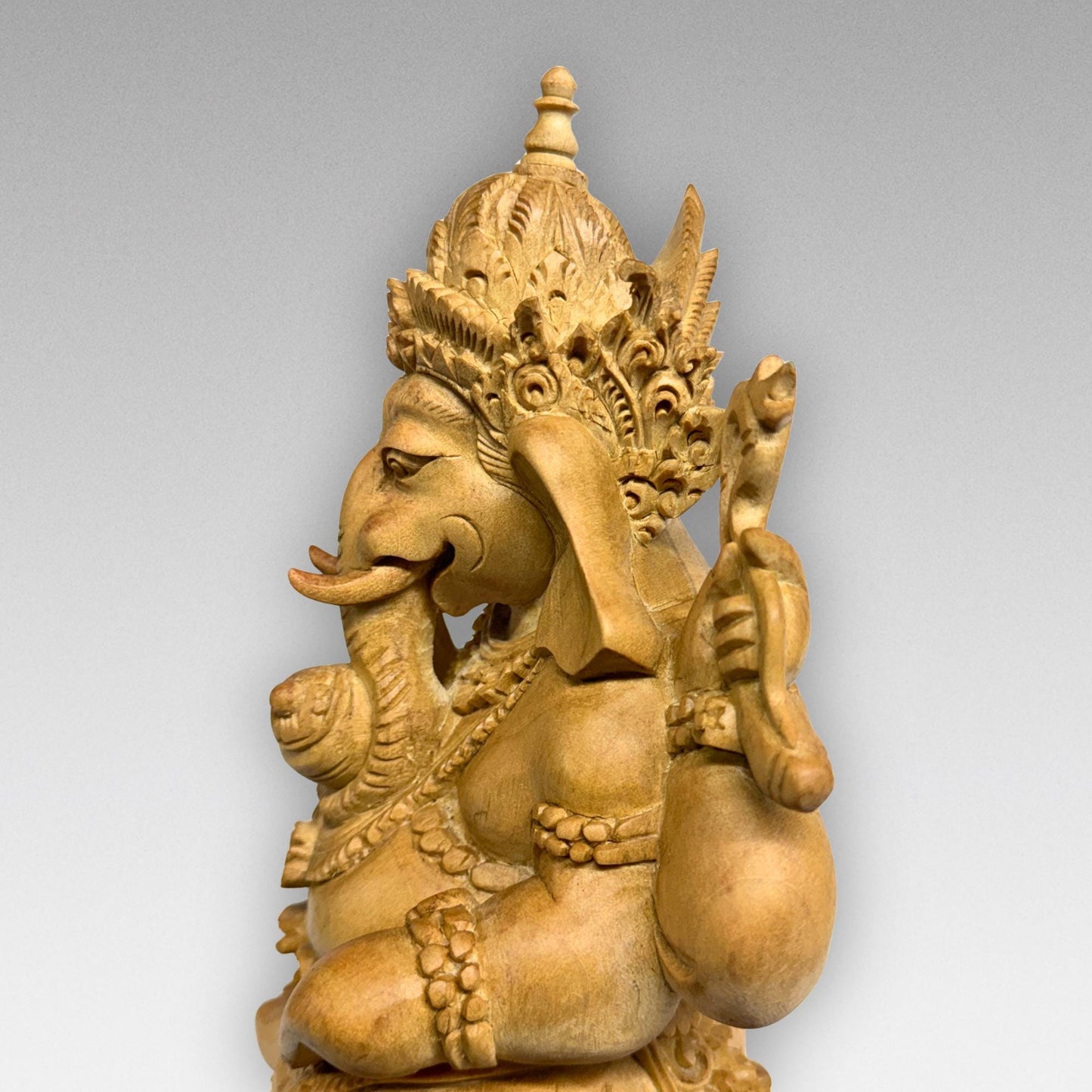 Hand Carved Wood Ganapati Ganesha Statue: Remover of Obstacles, Balinese Hindu Art