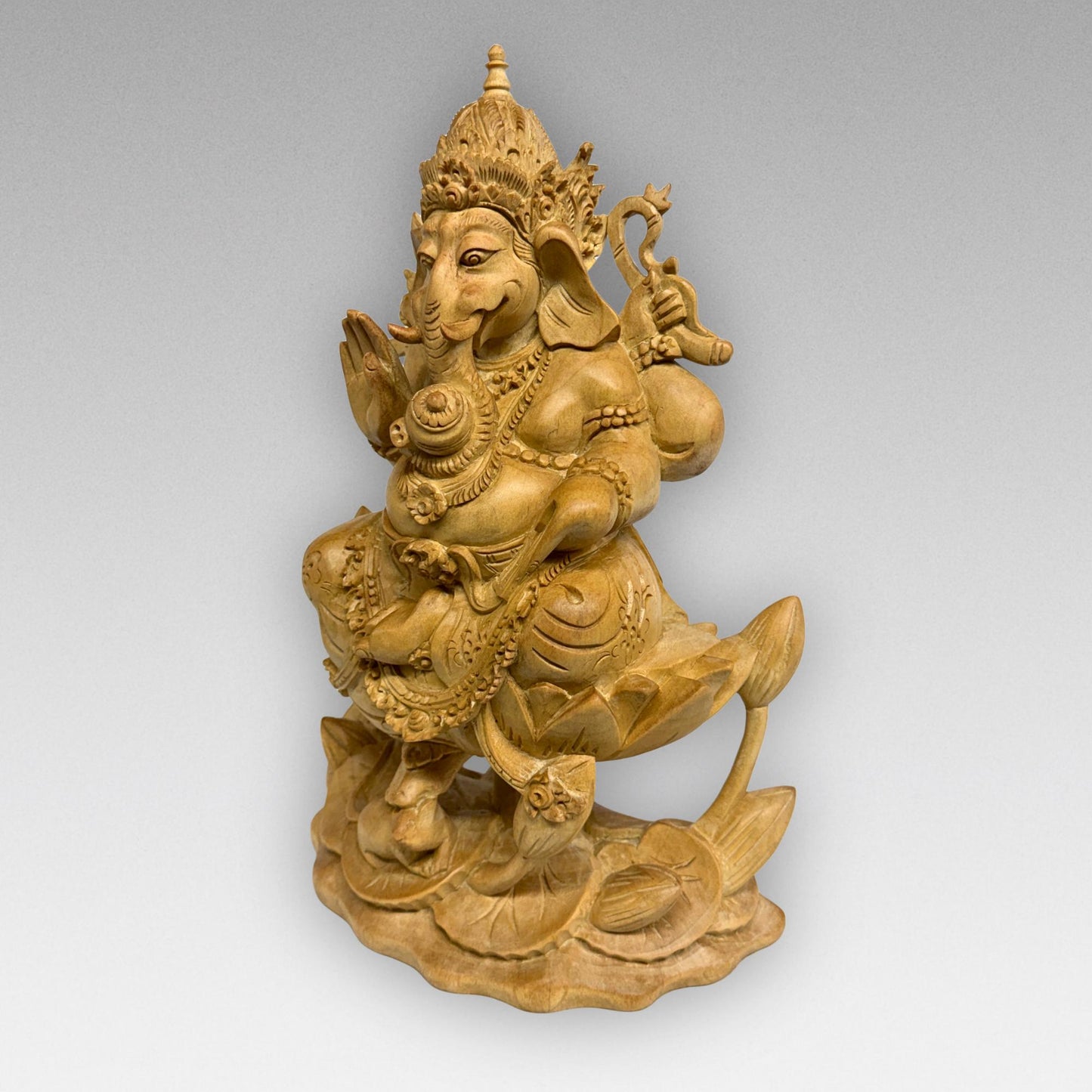 Hand Carved Wood Ganapati Ganesha Statue: Remover of Obstacles, Balinese Hindu Art