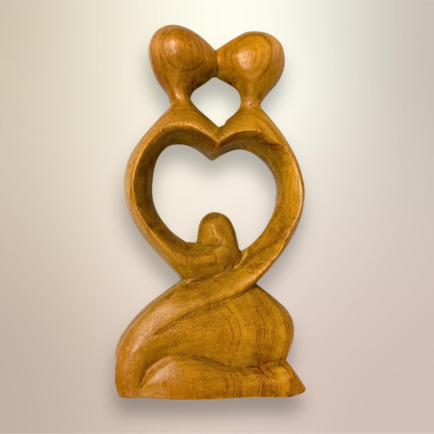 Balinese Abstract Heart Loving Couple Sculpture - Hand Carved Wood Statue Bali art