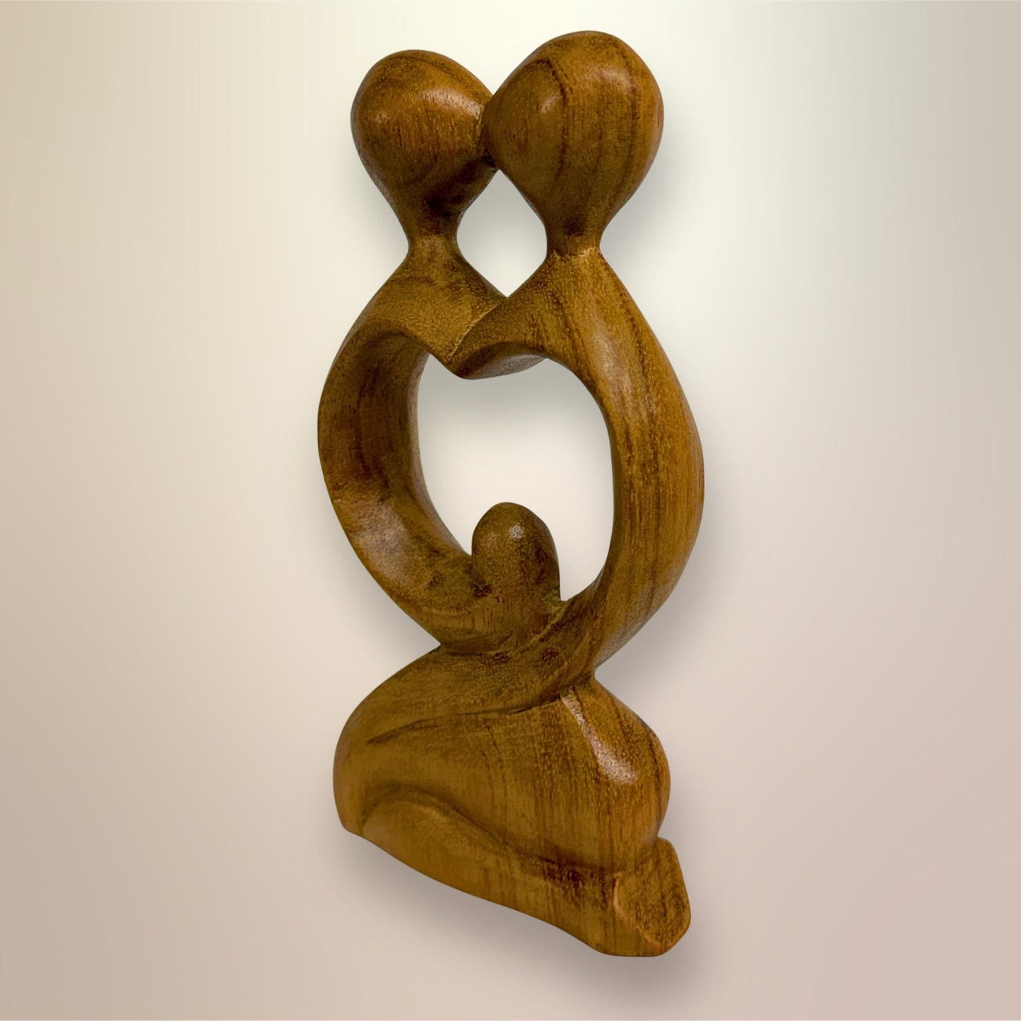 Balinese Abstract Heart Loving Couple Sculpture - Hand Carved Wood Statue Bali art