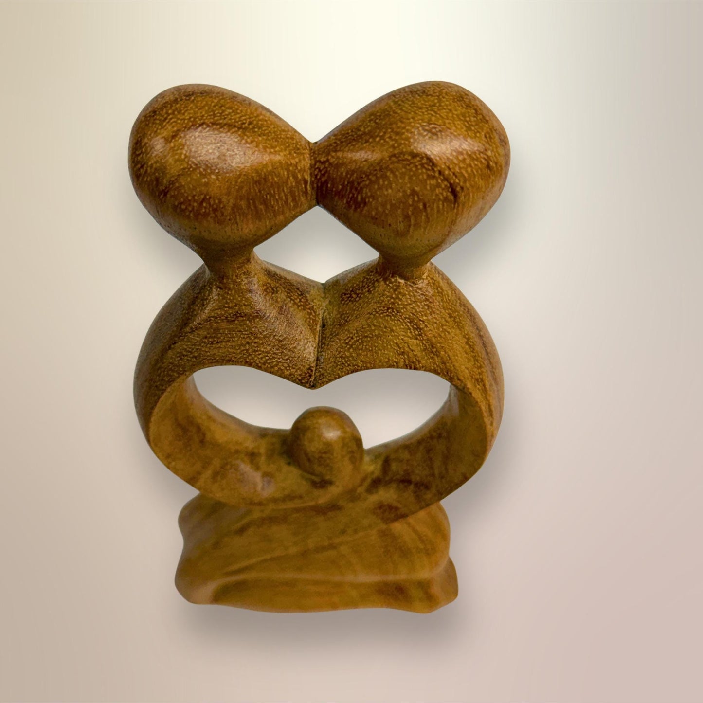 Balinese Abstract Heart Loving Couple Sculpture - Hand Carved Wood Statue Bali art