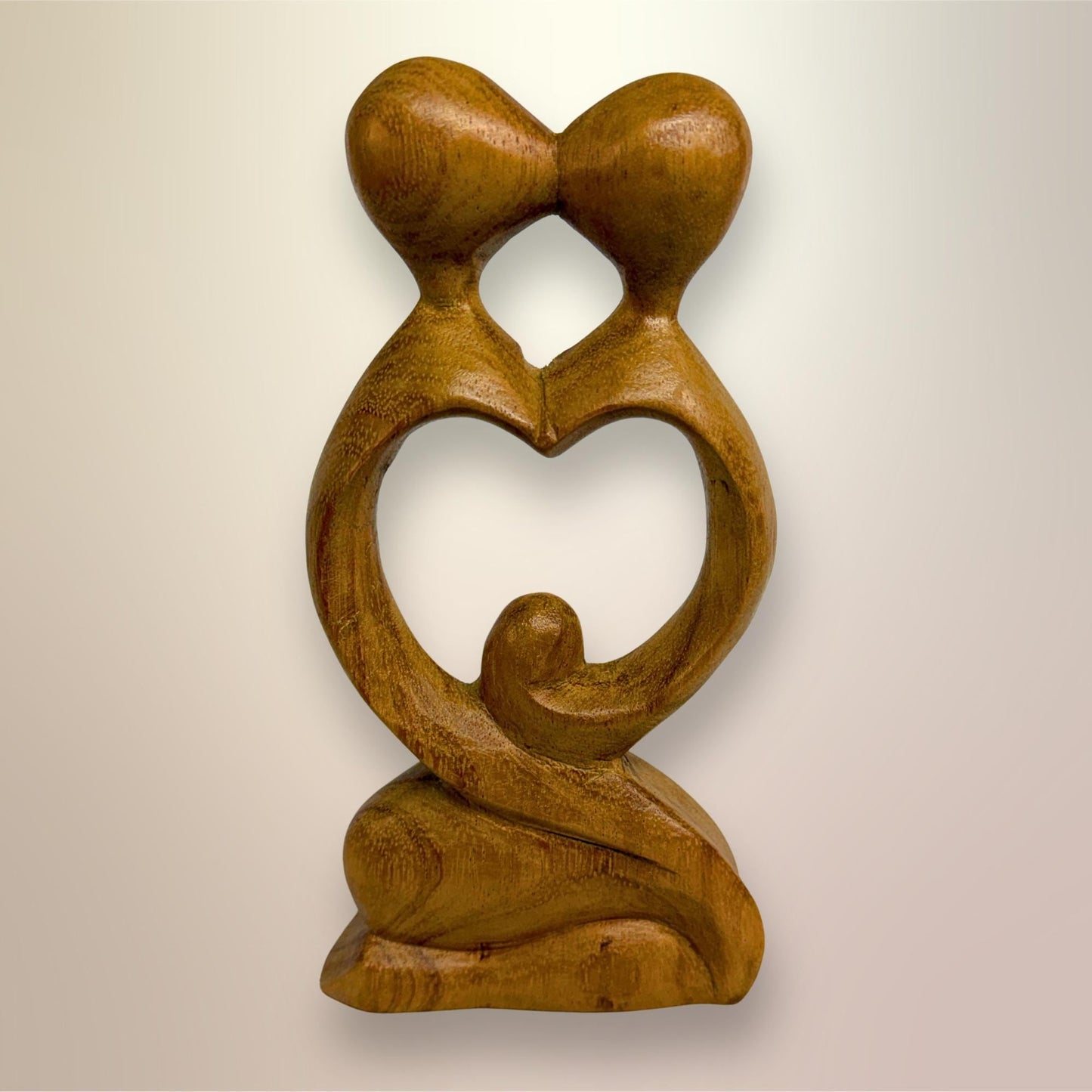 Balinese Abstract Heart Loving Couple Sculpture - Hand Carved Wood Statue Bali art